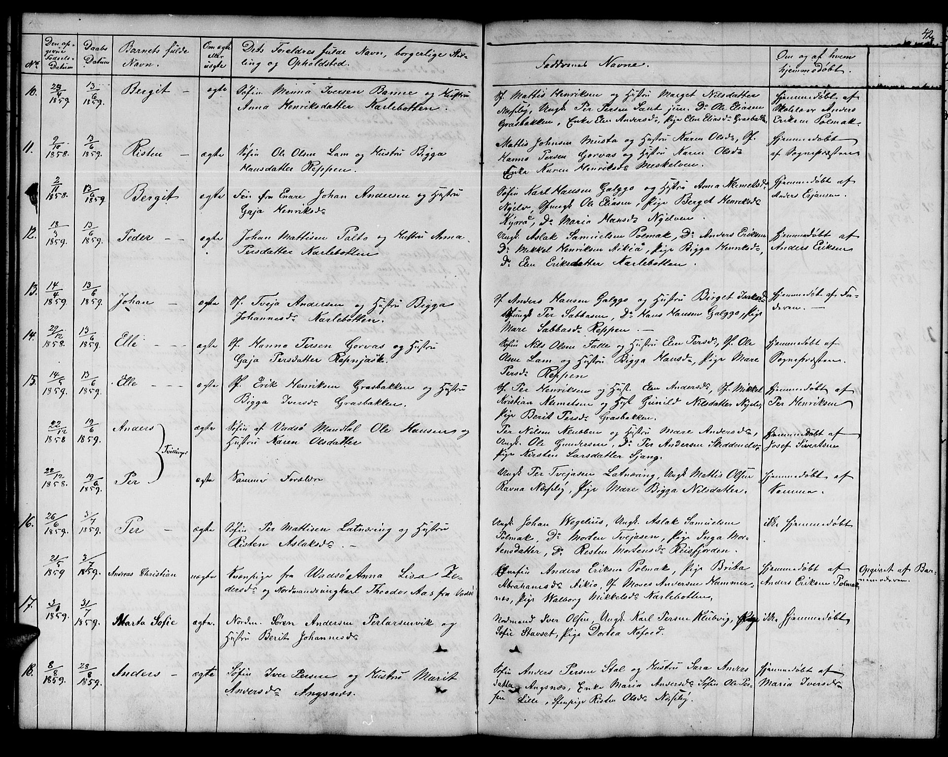 Nesseby sokneprestkontor, AV/SATØ-S-1330/H/Hb/L0001klokker: Parish register (copy) no. 1, 1844-1861, p. 42