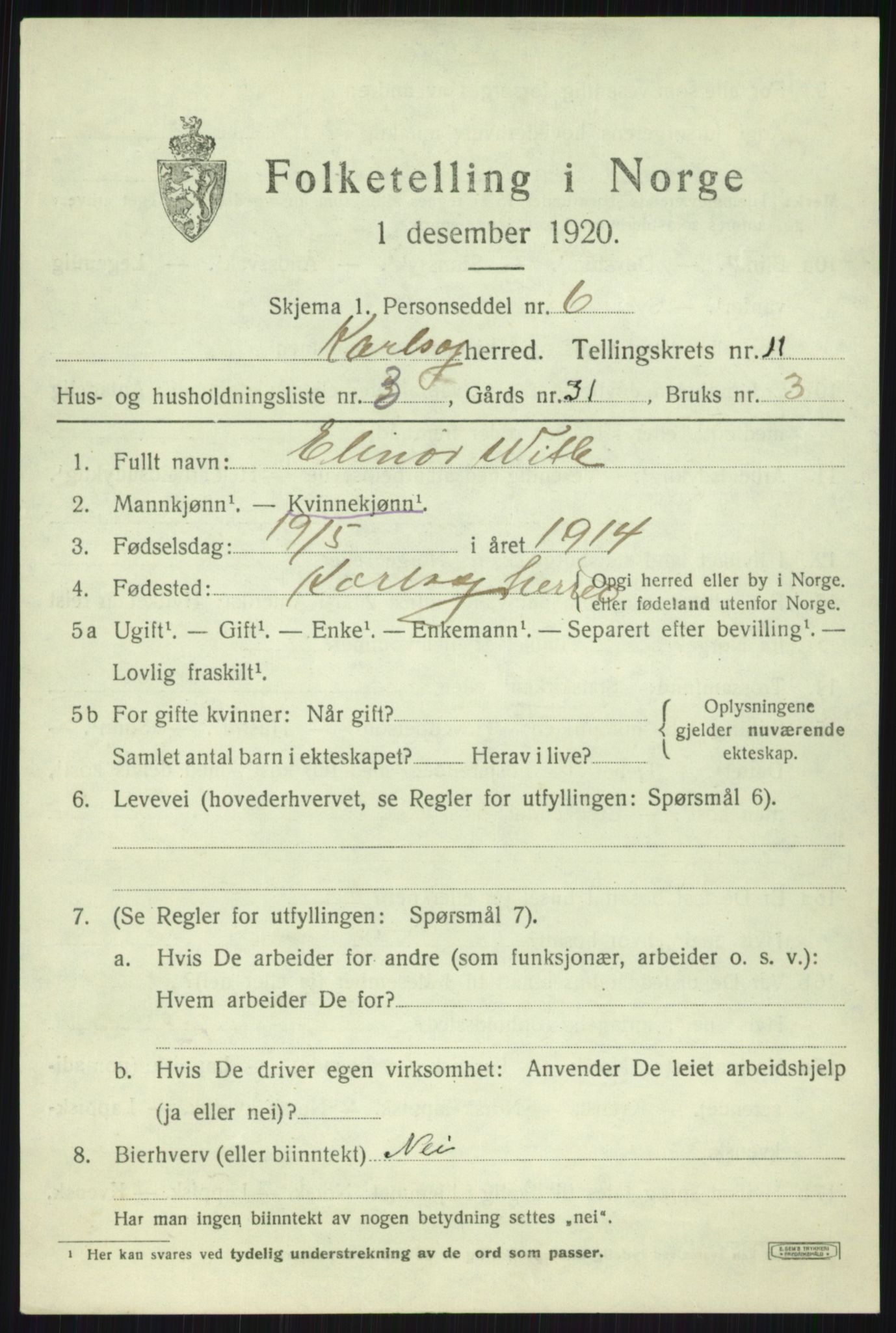 SATØ, 1920 census for Karlsøy, 1920, p. 4016