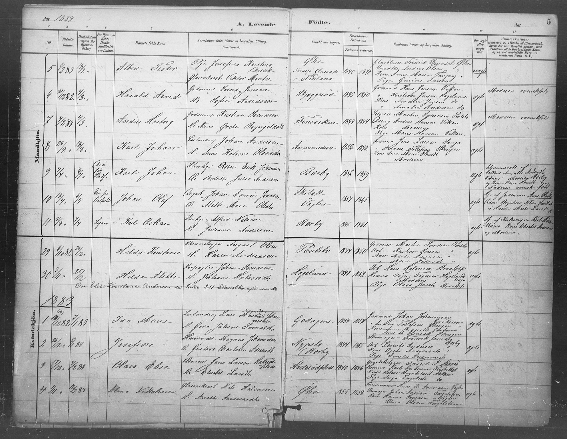 Idd prestekontor Kirkebøker, SAO/A-10911/F/Fb/L0002: Parish register (official) no. II 2, 1882-1923, p. 5