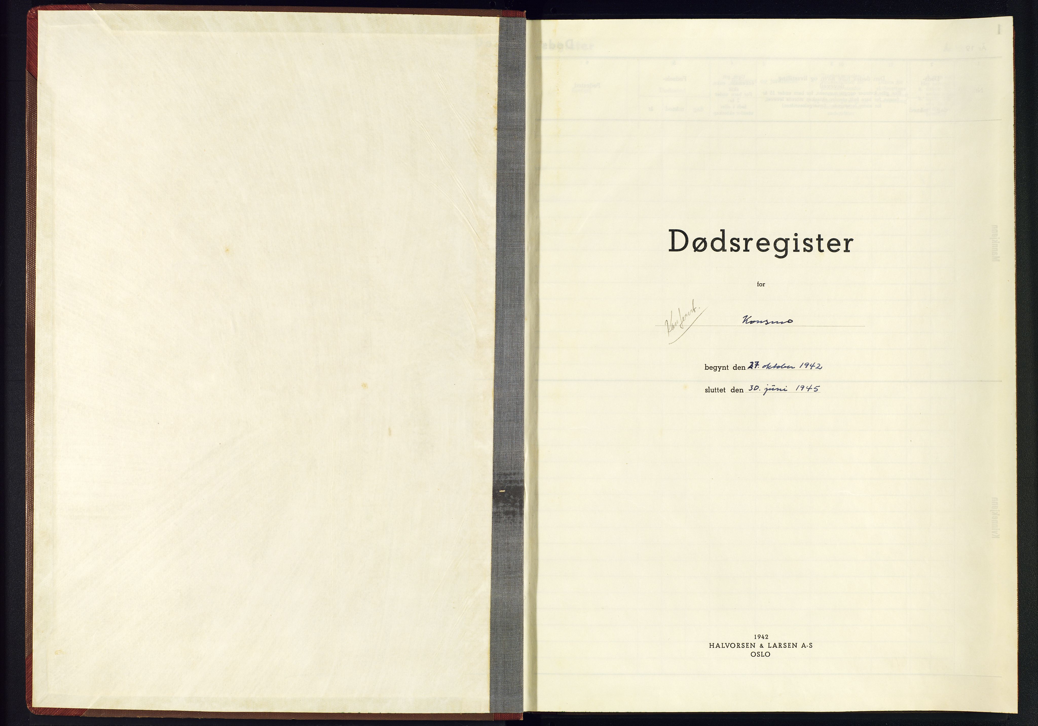 Nord-Audnedal sokneprestkontor, SAK/1111-0032/J/Jb/L0006: A-VI-6 - Dødsfallsregister Konsmo, 1942-1945