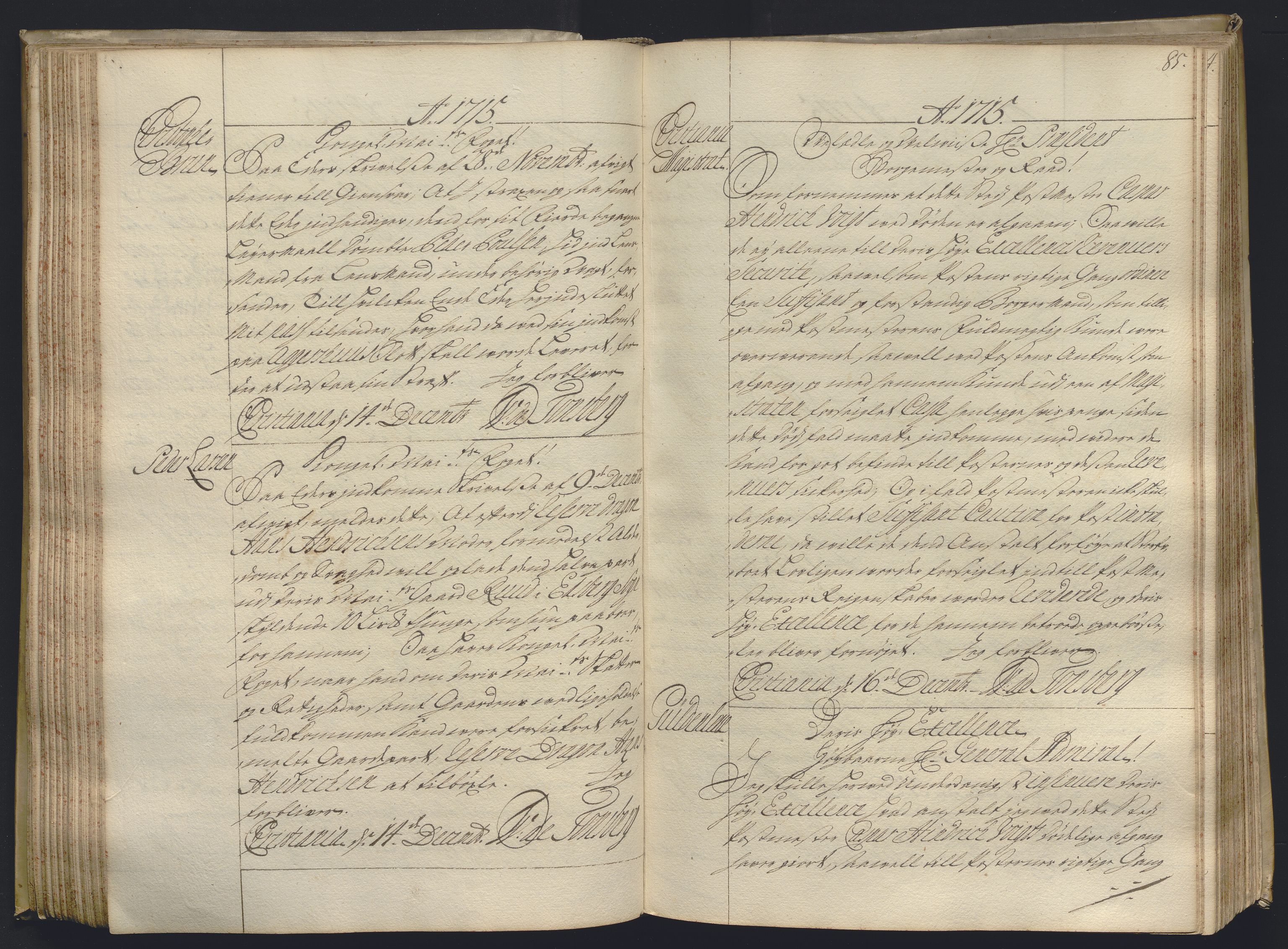 Kristiania stiftamt, AV/SAO-A-10386/B/Ba/L0004: Kopibok, 1715-1717, p. 84b-85a