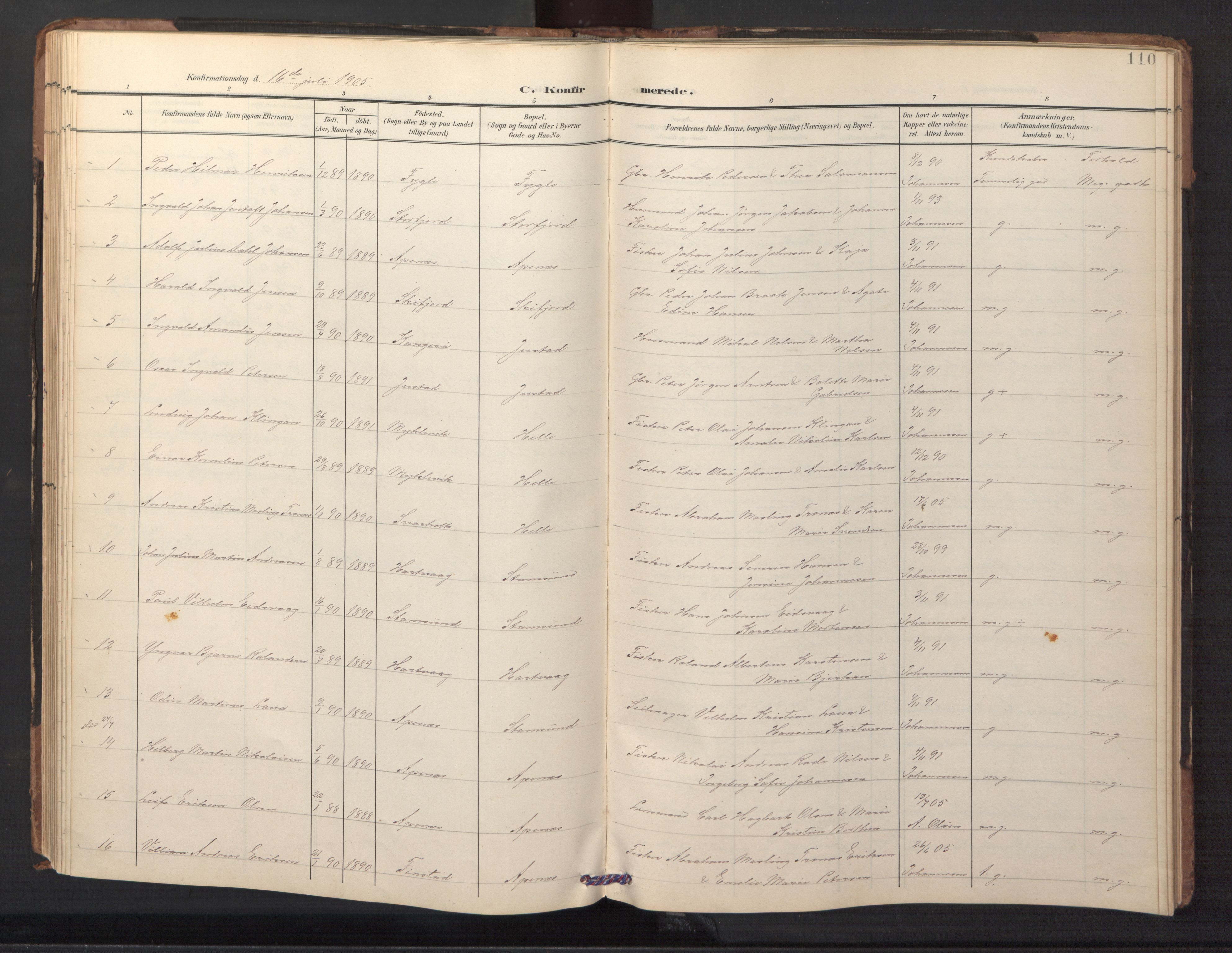 Ministerialprotokoller, klokkerbøker og fødselsregistre - Nordland, AV/SAT-A-1459/882/L1185: Parish register (copy) no. 882C03, 1898-1910, p. 110