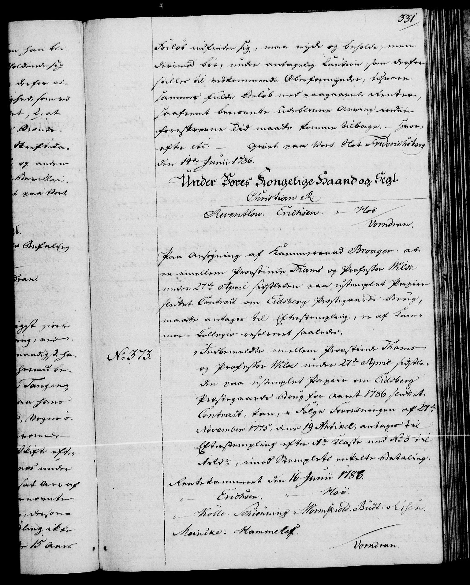 Rentekammeret, Kammerkanselliet, AV/RA-EA-3111/G/Gg/Gga/L0013: Norsk ekspedisjonsprotokoll med register (merket RK 53.13), 1784-1787, p. 331