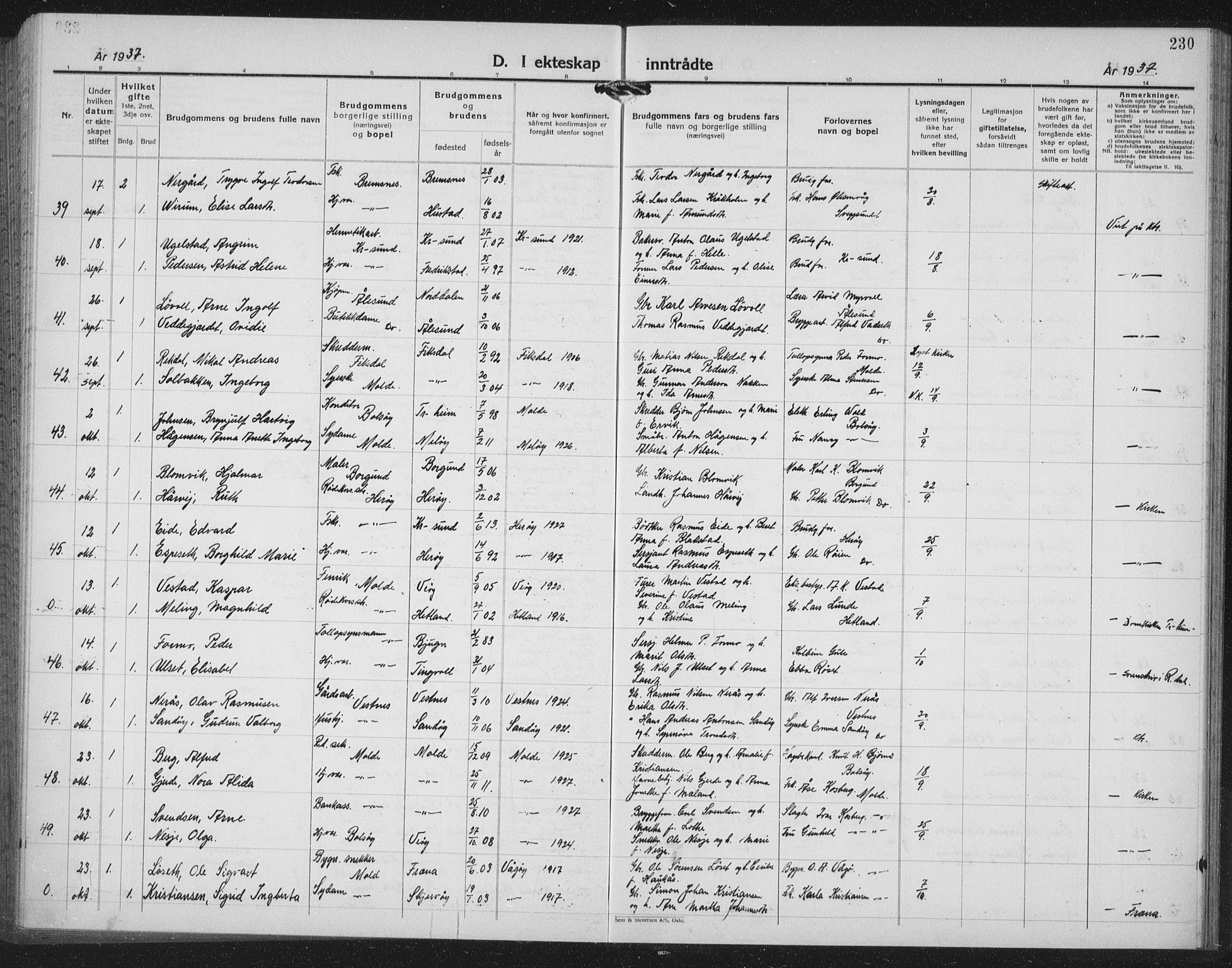 Ministerialprotokoller, klokkerbøker og fødselsregistre - Møre og Romsdal, AV/SAT-A-1454/558/L0704: Parish register (copy) no. 558C05, 1921-1942, p. 230