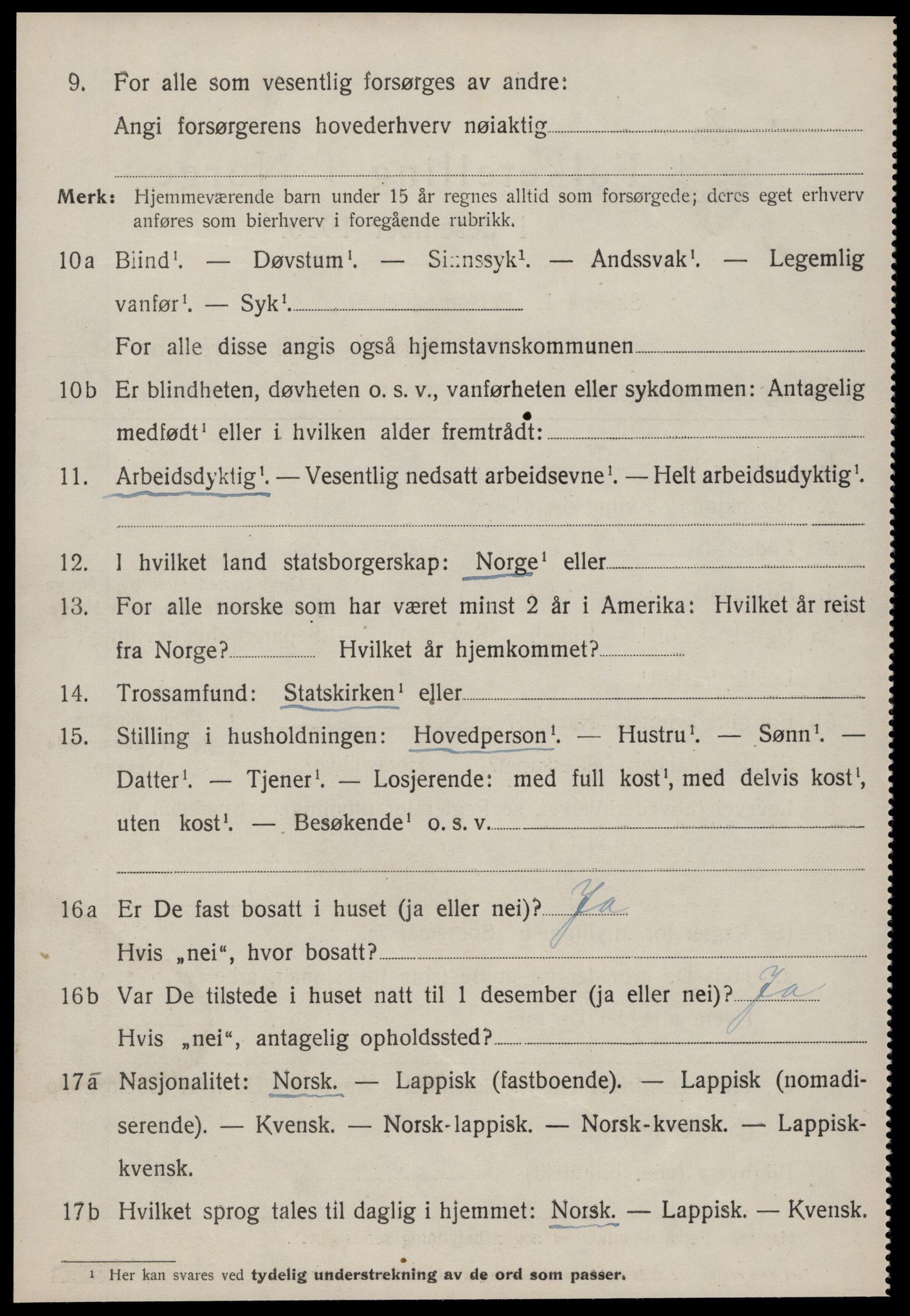 SAT, 1920 census for Sandstad, 1920, p. 1092