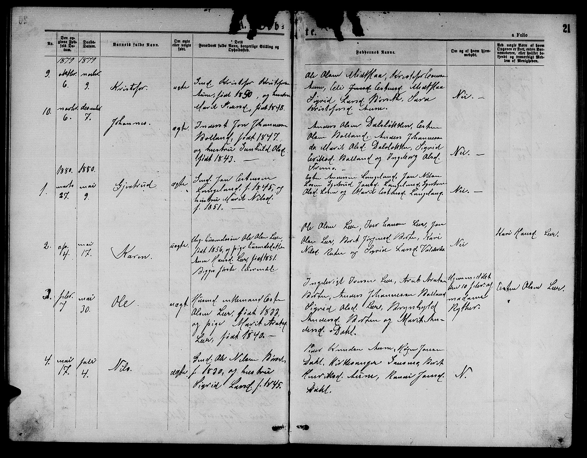 Ministerialprotokoller, klokkerbøker og fødselsregistre - Sør-Trøndelag, SAT/A-1456/693/L1122: Parish register (copy) no. 693C03, 1870-1886, p. 21
