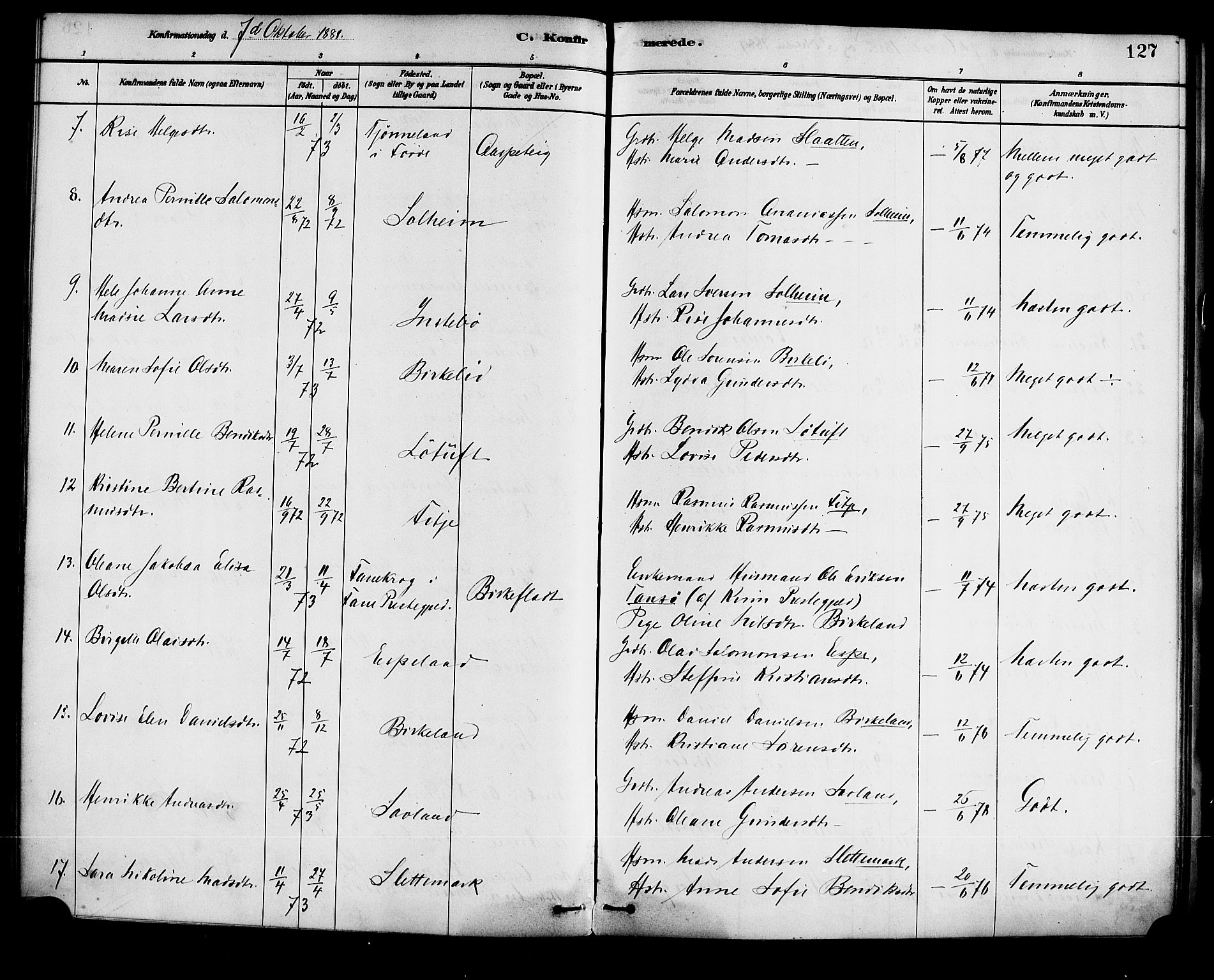 Førde sokneprestembete, SAB/A-79901/H/Haa/Haad/L0001: Parish register (official) no. D 1, 1881-1898, p. 127