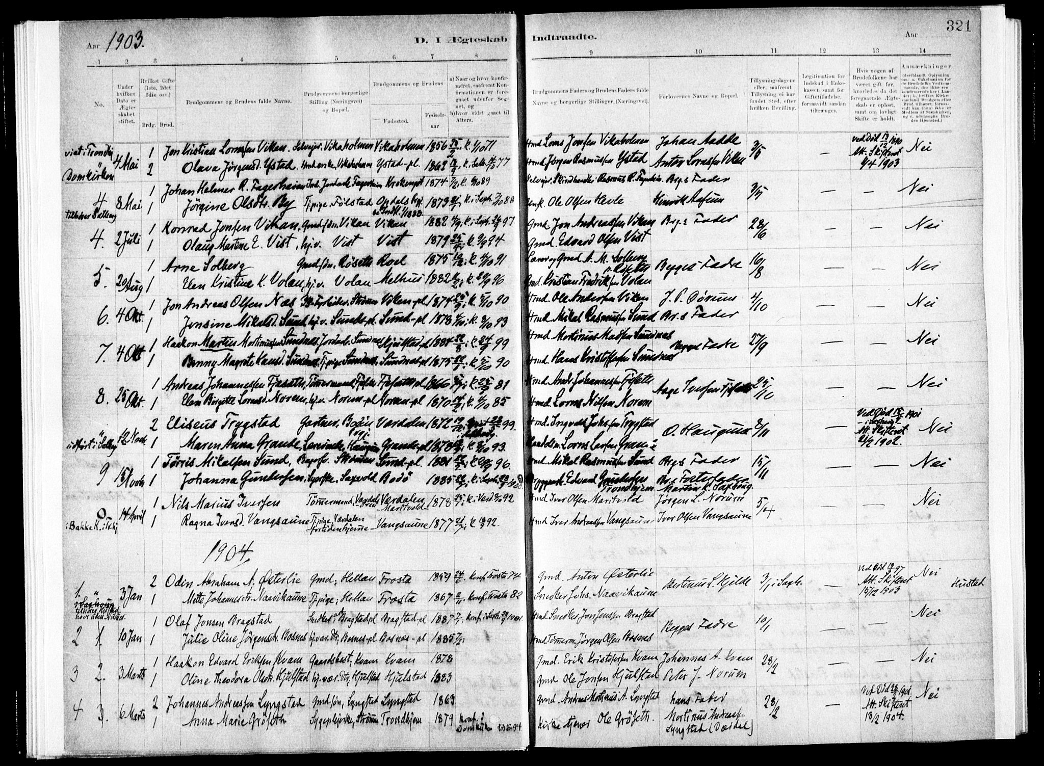 Ministerialprotokoller, klokkerbøker og fødselsregistre - Nord-Trøndelag, SAT/A-1458/730/L0285: Parish register (official) no. 730A10, 1879-1914, p. 321