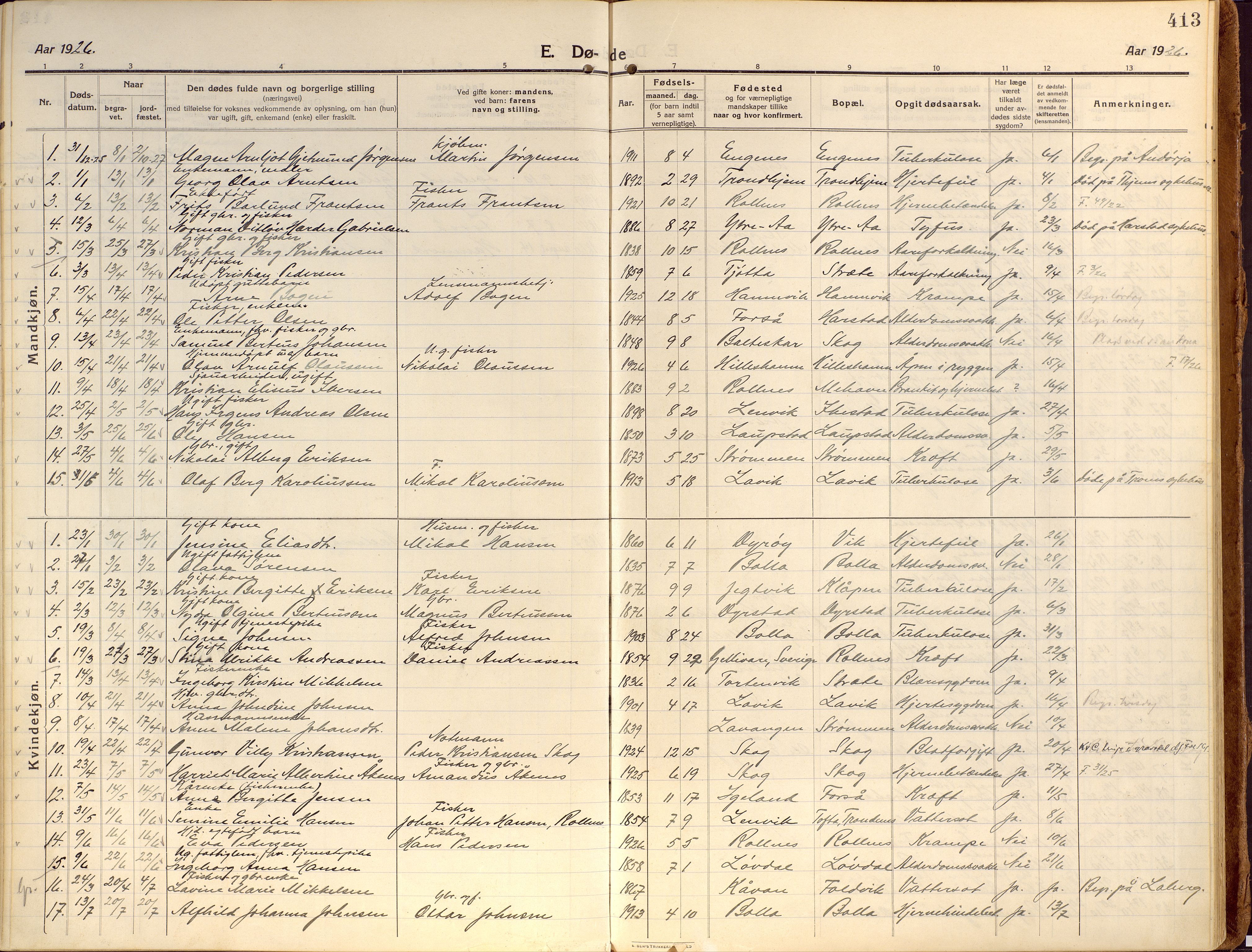 Ibestad sokneprestembete, SATØ/S-0077/H/Ha/Haa/L0018kirke: Parish register (official) no. 18, 1915-1929, p. 413