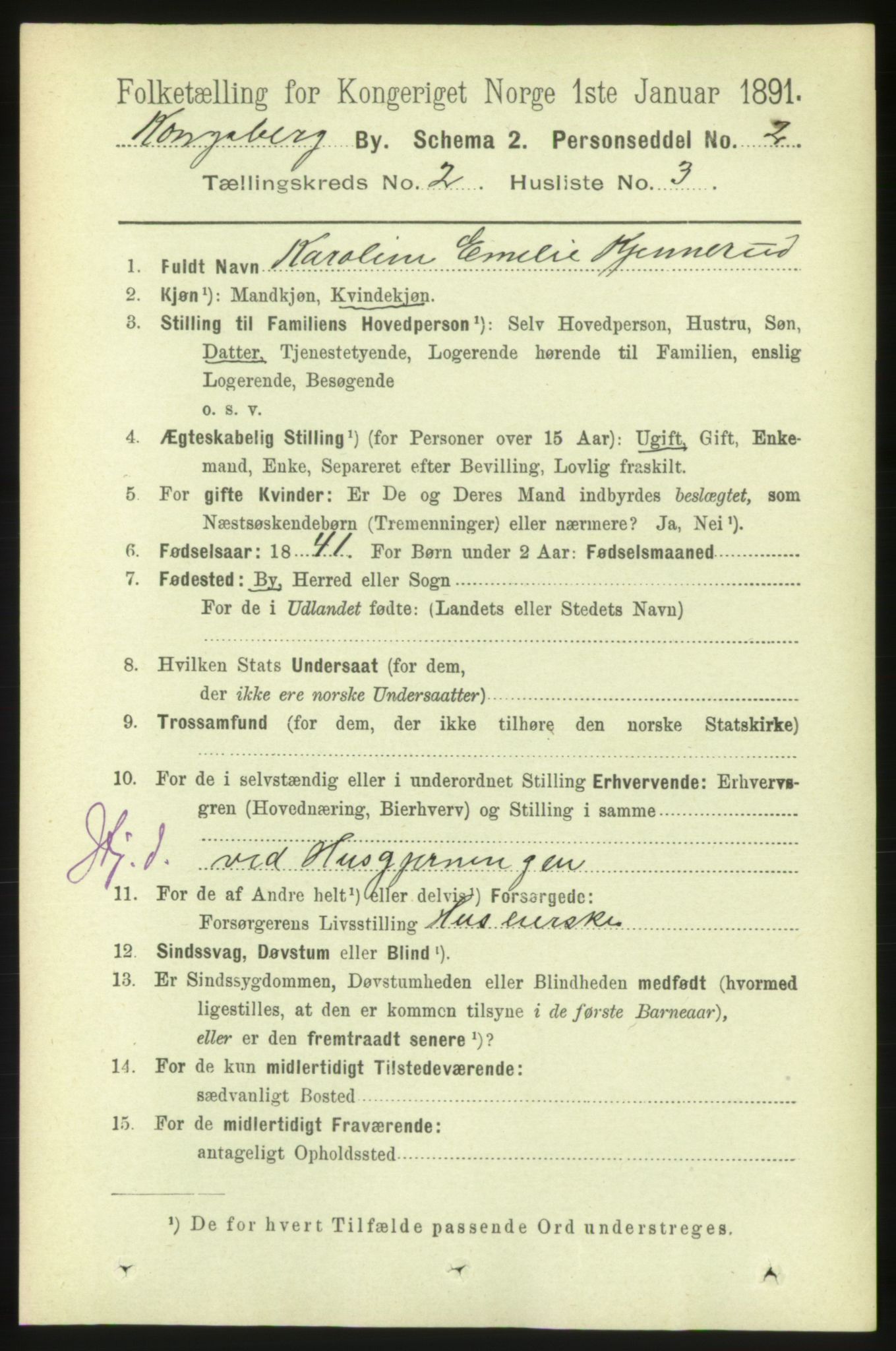 RA, 1891 census for 0604 Kongsberg, 1891, p. 2232