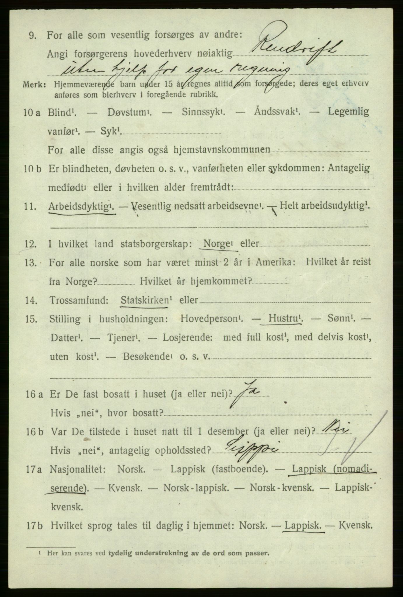 SATØ, 1920 census for Kautokeino, 1920, p. 1458