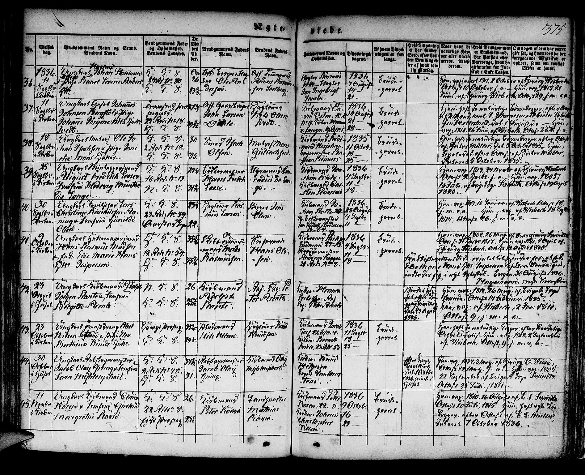 Korskirken sokneprestembete, AV/SAB-A-76101/H/Hab: Parish register (copy) no. A 5II, 1831-1844, p. 375