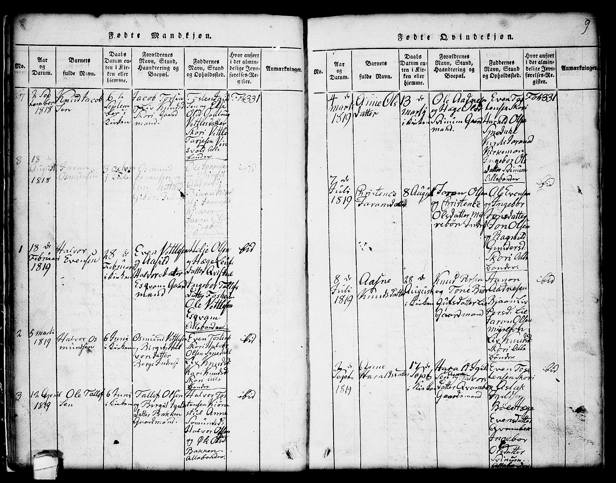 Seljord kirkebøker, SAKO/A-20/G/Gc/L0001: Parish register (copy) no. III 1, 1815-1849, p. 9