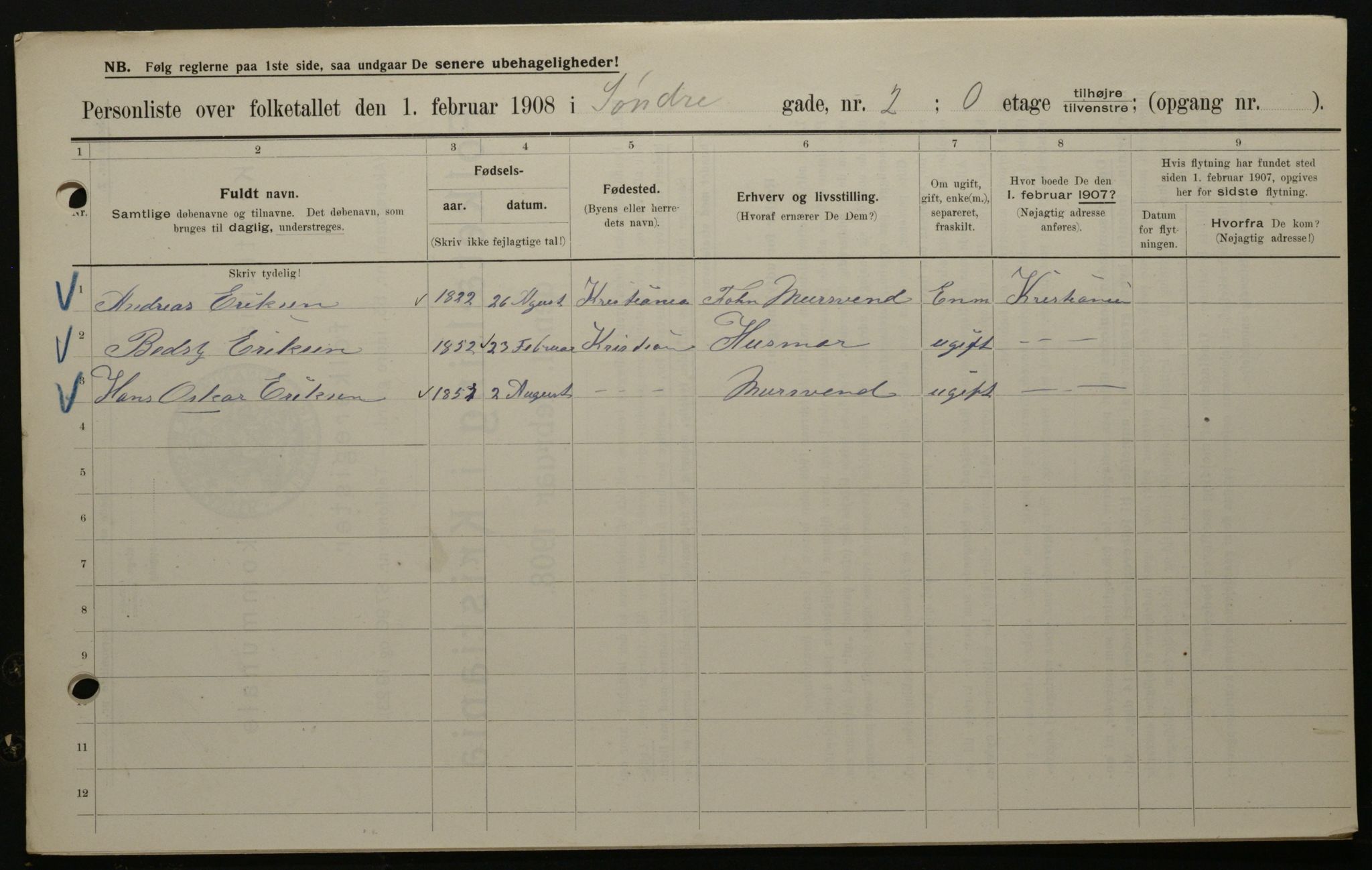 OBA, Municipal Census 1908 for Kristiania, 1908, p. 95548