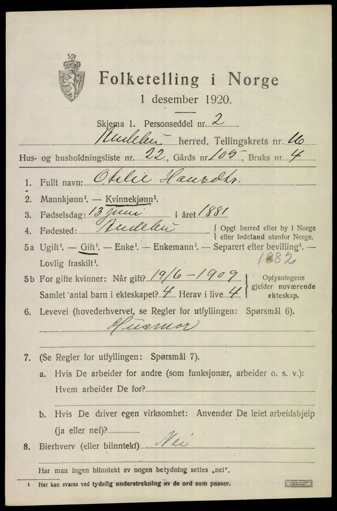 SAKO, 1920 census for Andebu, 1920, p. 5706