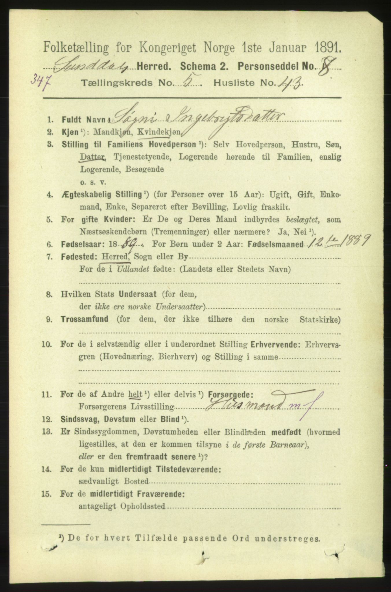 RA, 1891 census for 1563 Sunndal, 1891, p. 1548