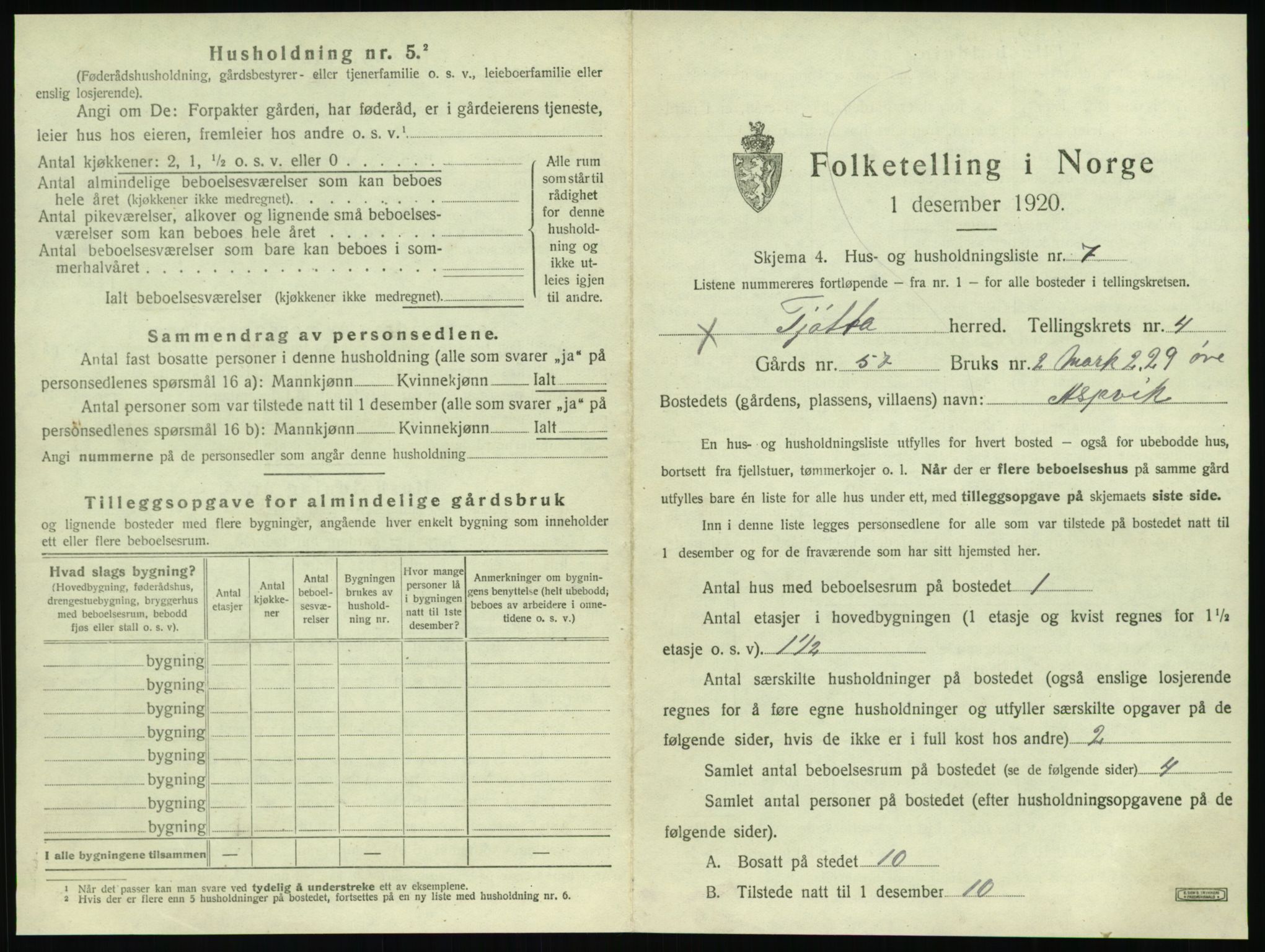 SAT, 1920 census for Tjøtta, 1920, p. 191