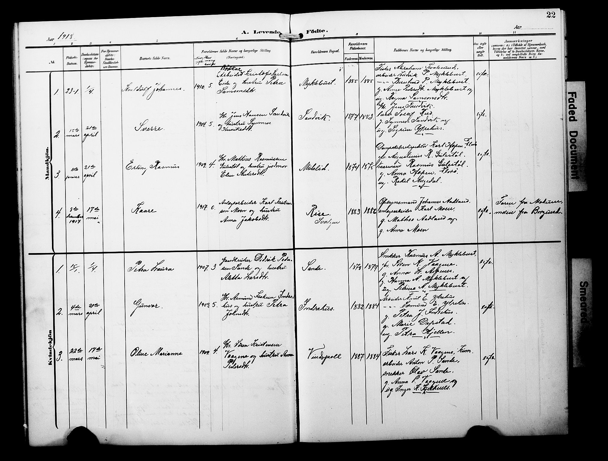 Davik sokneprestembete, AV/SAB-A-79701/H/Hab/Habb/L0001: Parish register (copy) no. B 1, 1903-1928, p. 22