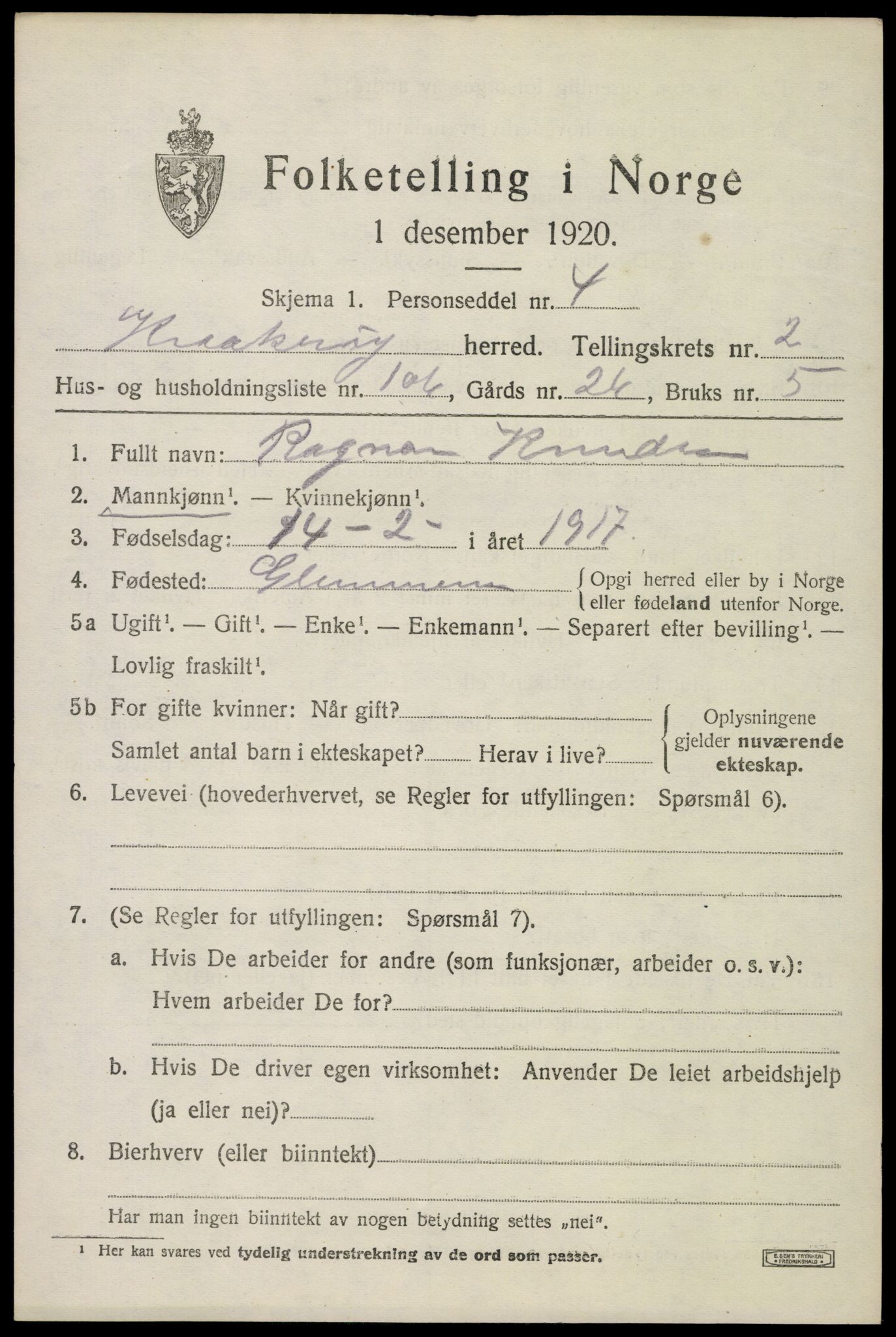 SAO, 1920 census for Kråkerøy, 1920, p. 4328