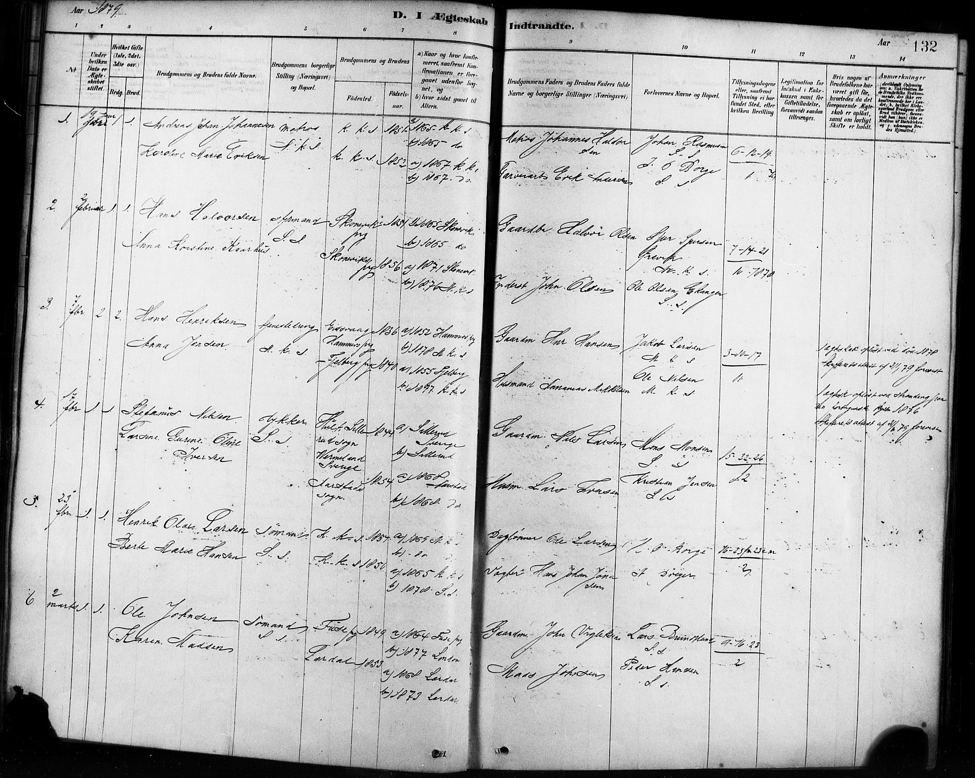 Sandviken Sokneprestembete, SAB/A-77601/H/Ha/L0002: Parish register (official) no. A 2, 1878-1896, p. 132