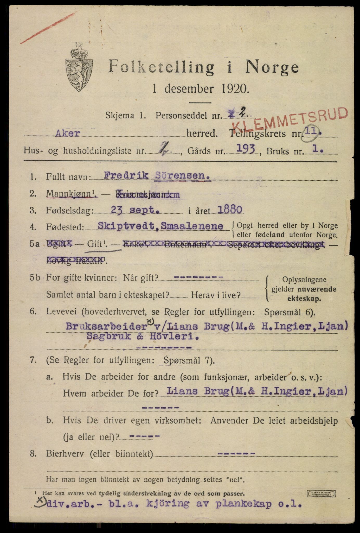 SAO, 1920 census for Aker, 1920, p. 70424