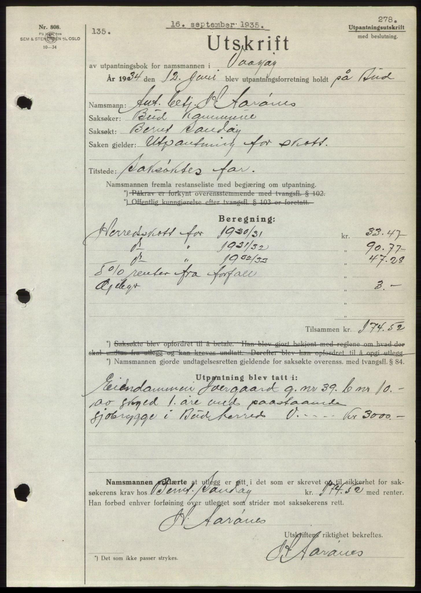 Romsdal sorenskriveri, AV/SAT-A-4149/1/2/2C/L0067: Mortgage book no. 61, 1935-1935, Deed date: 16.09.1935