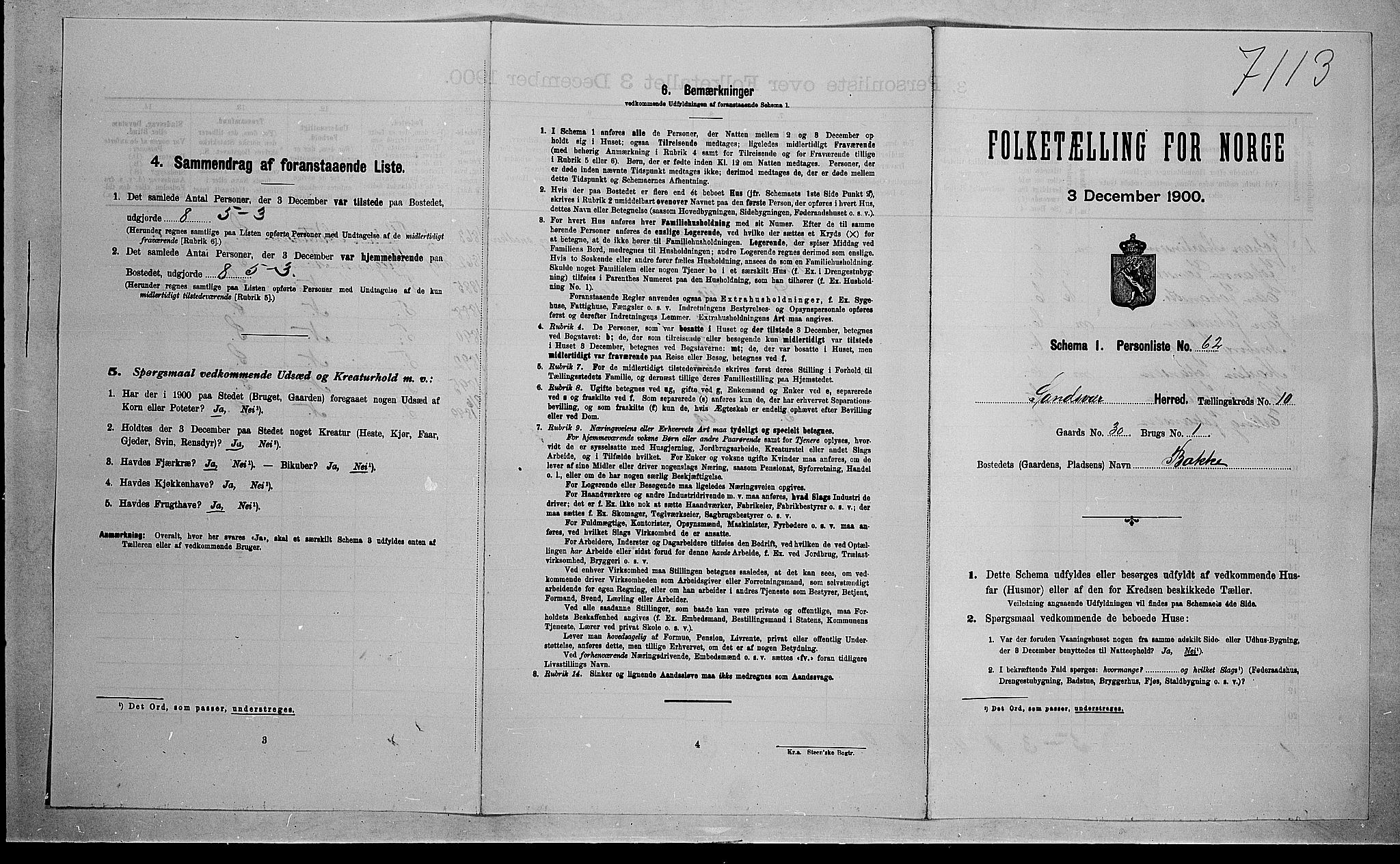 RA, 1900 census for Sandsvær, 1900, p. 1473