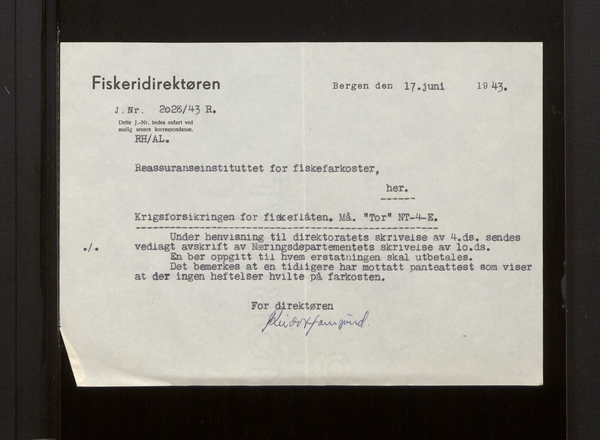 Fiskeridirektoratet - 1 Adm. ledelse - 13 Båtkontoret, AV/SAB-A-2003/La/L0008: Statens krigsforsikring for fiskeflåten, 1936-1971, p. 376