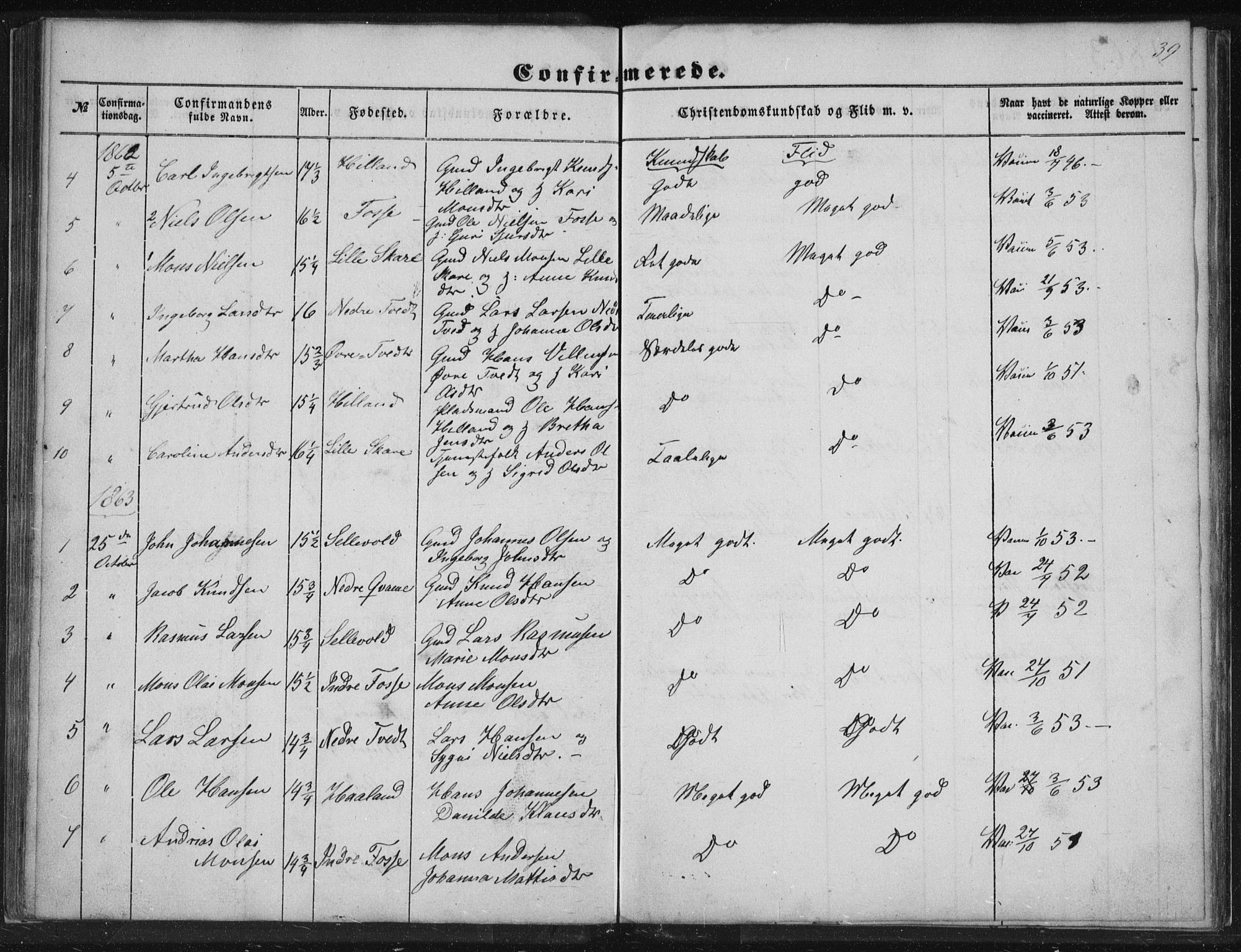 Alversund Sokneprestembete, SAB/A-73901/H/Ha/Hab: Parish register (copy) no. A 1, 1852-1864, p. 39