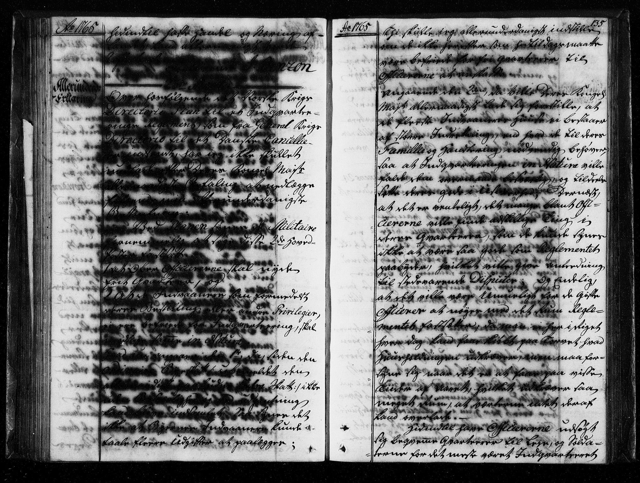 Stattholderembetet 1572-1771, AV/RA-EA-2870/Bf/L0004: Stattholderprotokoll (allmenn kopibok), 1764-1765, p. 134b-135a