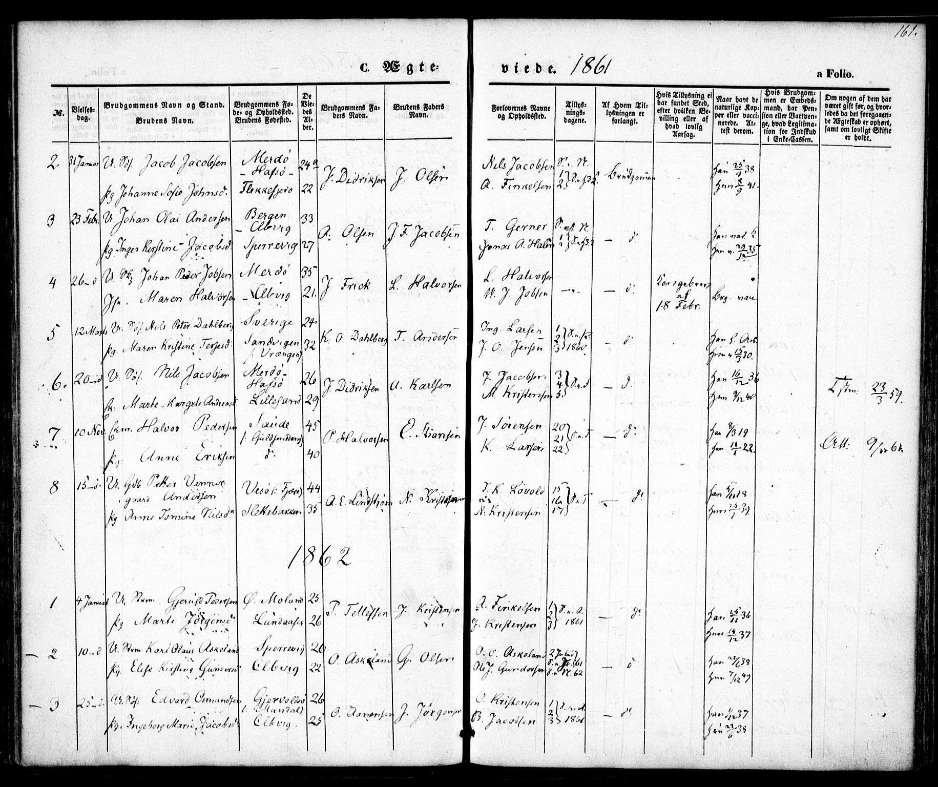 Hisøy sokneprestkontor, AV/SAK-1111-0020/F/Fa/L0001: Parish register (official) no. A 1, 1849-1871, p. 161