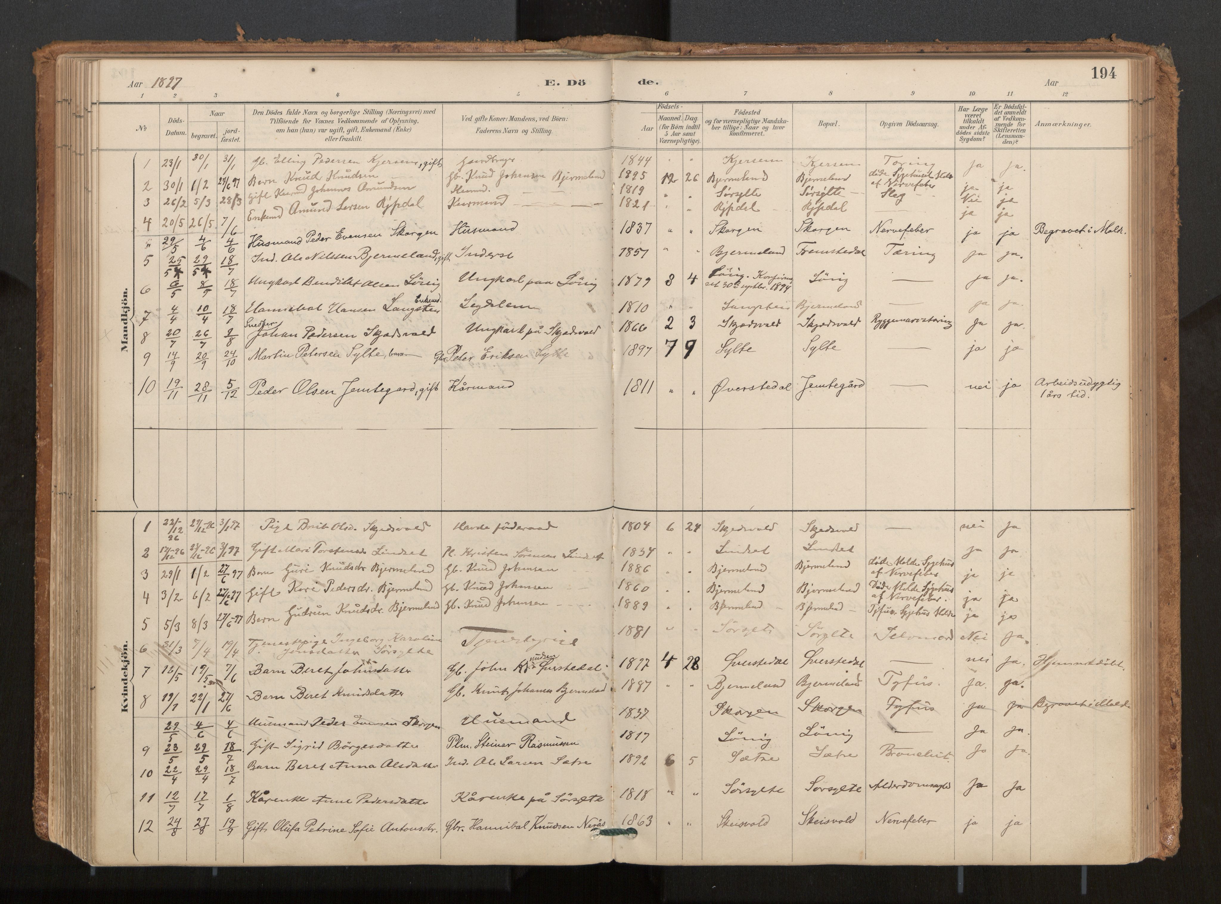 Ministerialprotokoller, klokkerbøker og fødselsregistre - Møre og Romsdal, SAT/A-1454/541/L0545a: Parish register (official) no. 541A03, 1887-1912, p. 194