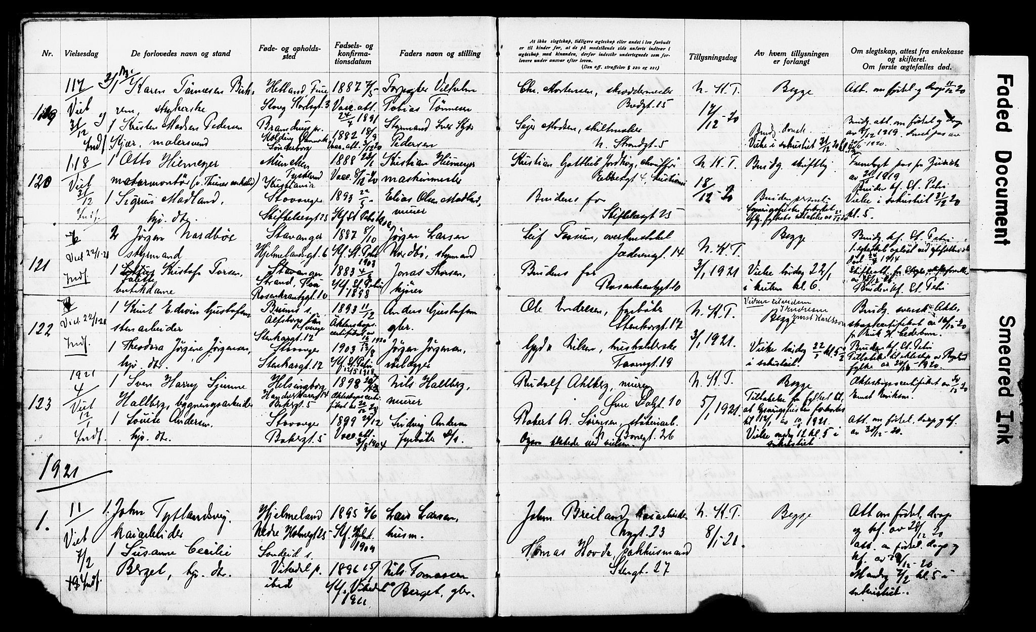 St. Petri sokneprestkontor, SAST/A-101813/001/70/705BA/L0006: Banns register no. 6, 1917-1932