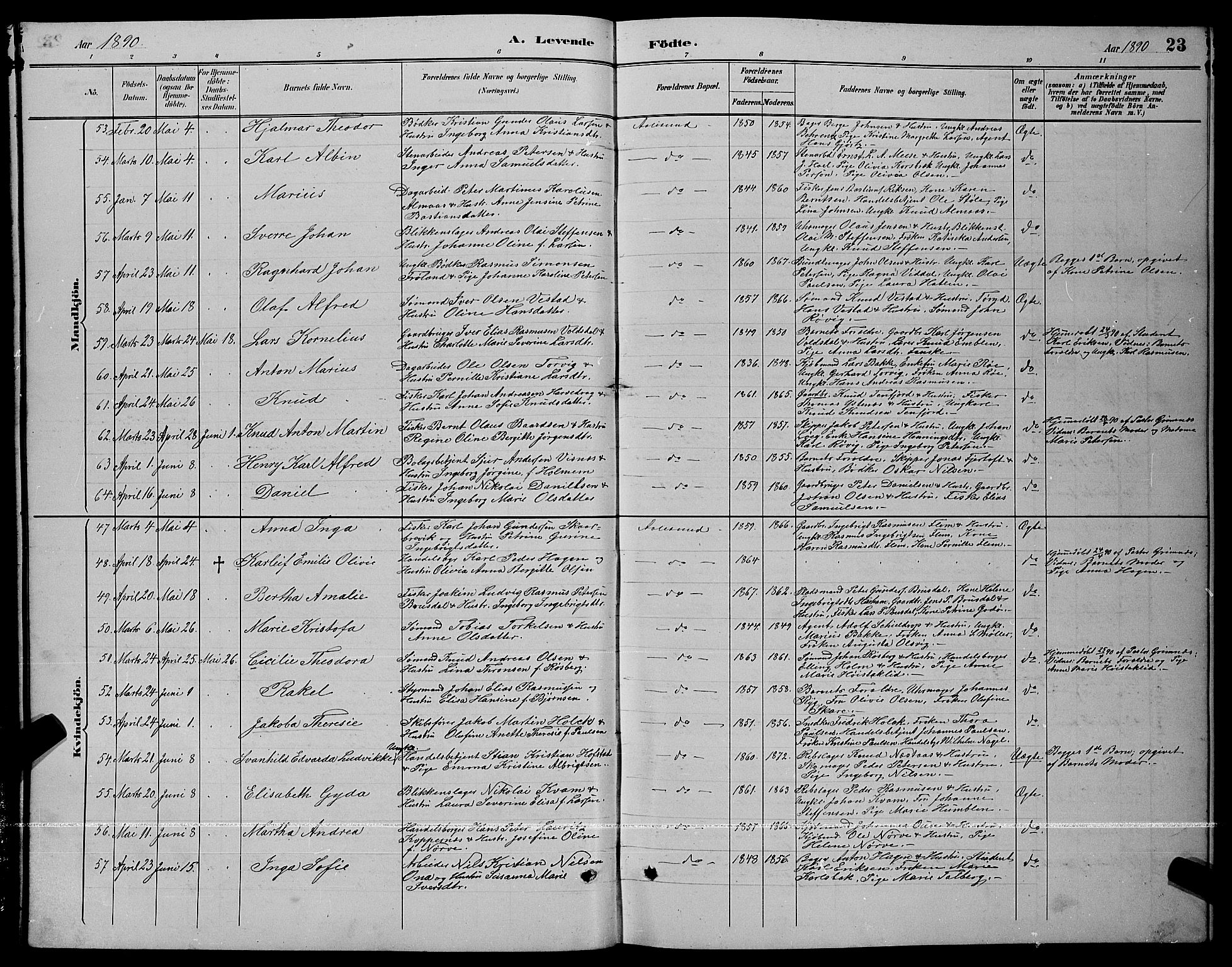 Ministerialprotokoller, klokkerbøker og fødselsregistre - Møre og Romsdal, AV/SAT-A-1454/529/L0467: Parish register (copy) no. 529C04, 1889-1897, p. 23