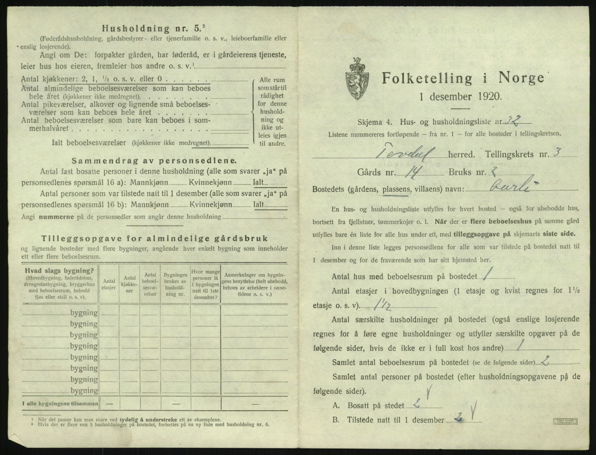 SAK, 1920 census for Tovdal, 1920, p. 145