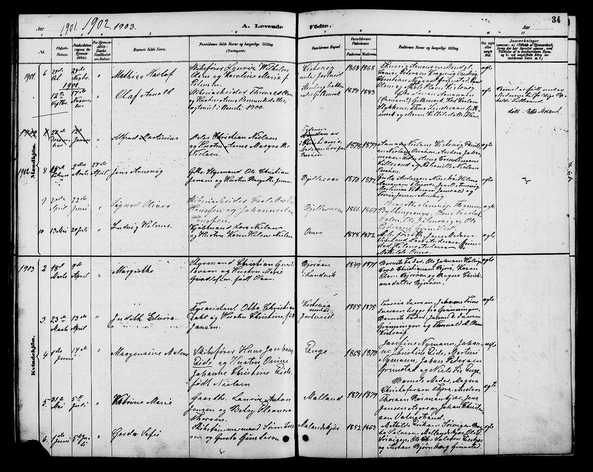 Hommedal sokneprestkontor, AV/SAK-1111-0023/F/Fb/Fba/L0004: Parish register (copy) no. B 4, 1885-1908, p. 34