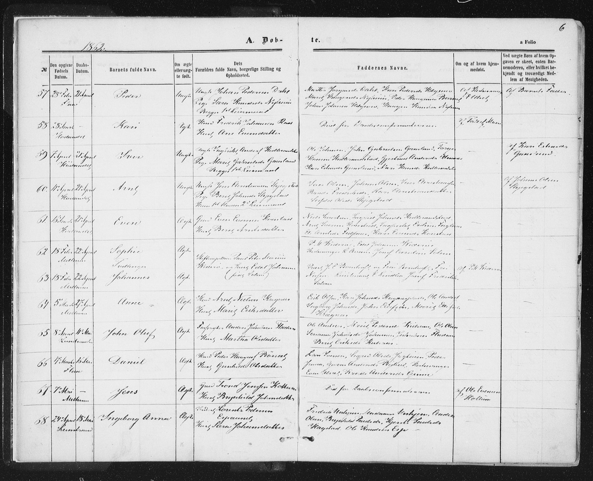 Ministerialprotokoller, klokkerbøker og fødselsregistre - Sør-Trøndelag, AV/SAT-A-1456/691/L1077: Parish register (official) no. 691A09, 1862-1873, p. 6