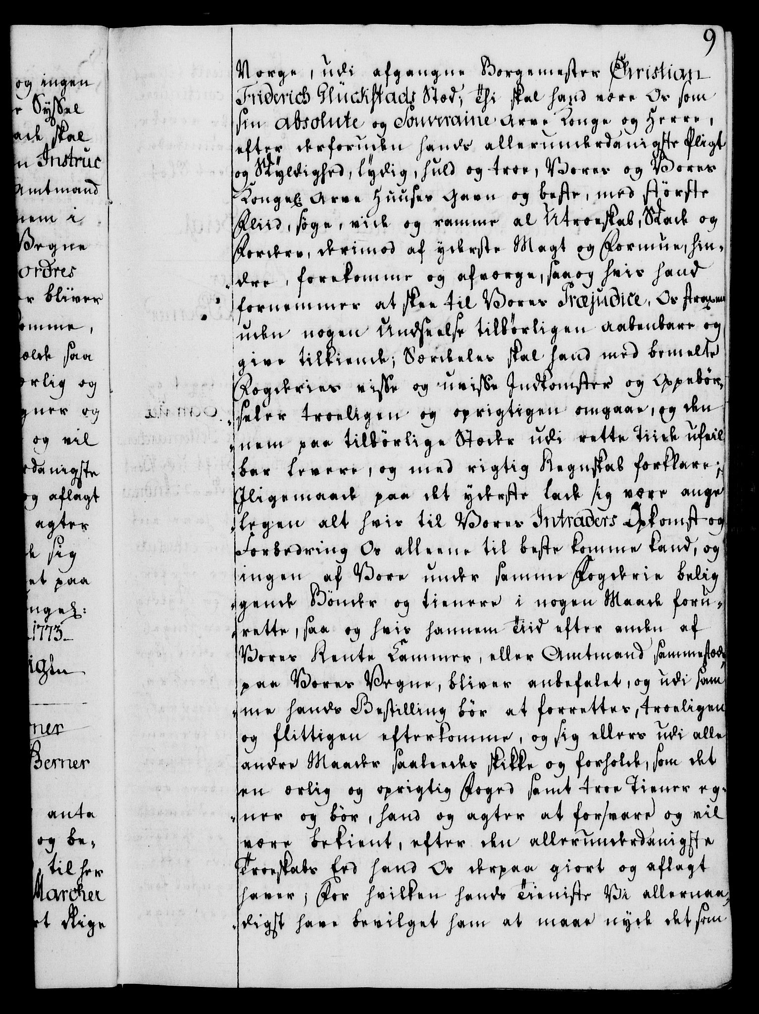 Rentekammeret, Kammerkanselliet, RA/EA-3111/G/Gg/Gge/L0006: Norsk bestallingsprotokoll med register (merket RK 53.30), 1773-1814, p. 9