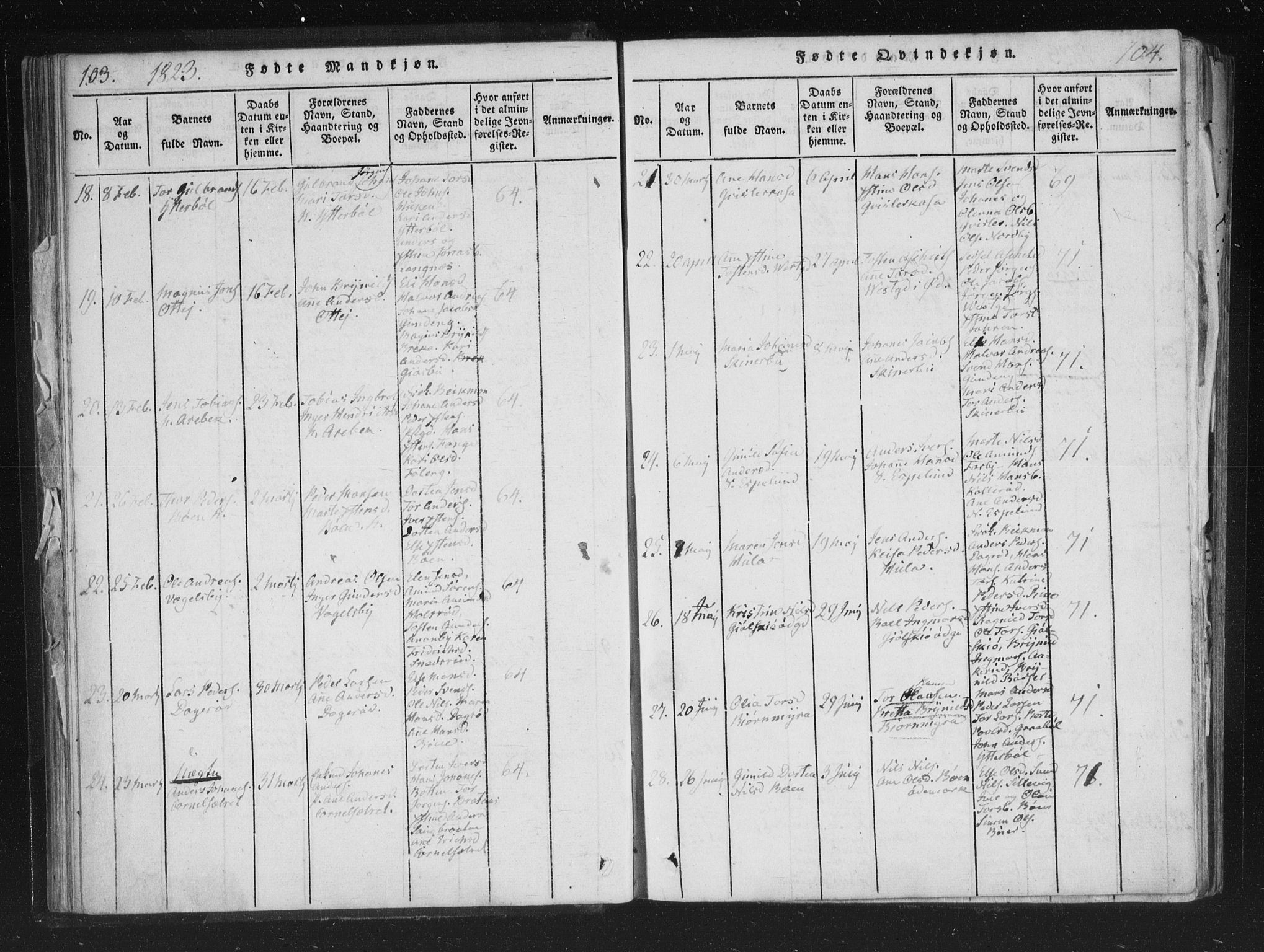 Aremark prestekontor Kirkebøker, AV/SAO-A-10899/F/Fc/L0001: Parish register (official) no. III 1, 1814-1834, p. 103-104