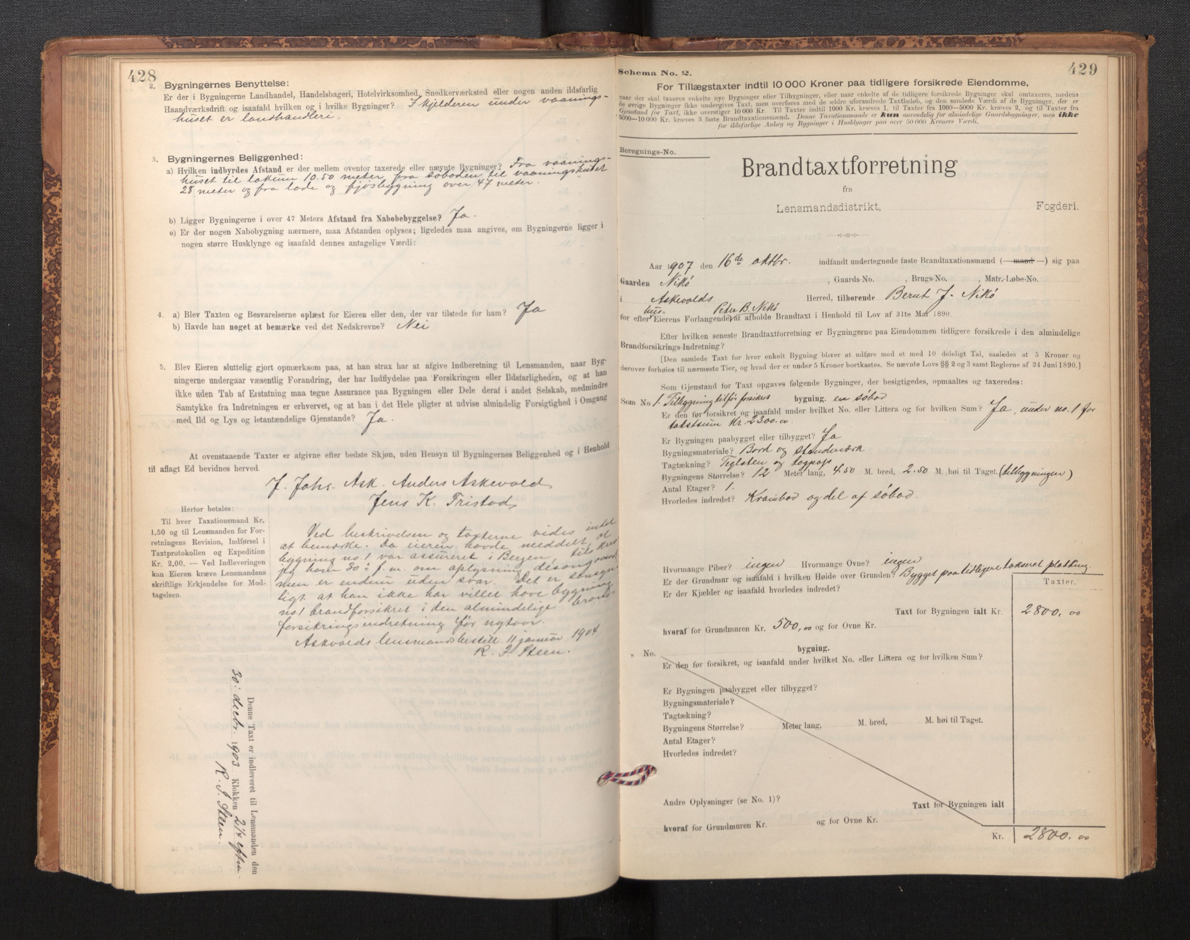 Lensmannen i Askvoll, SAB/A-26301/0012/L0004: Branntakstprotokoll, skjematakst og liste over branntakstmenn, 1895-1932, p. 428-429