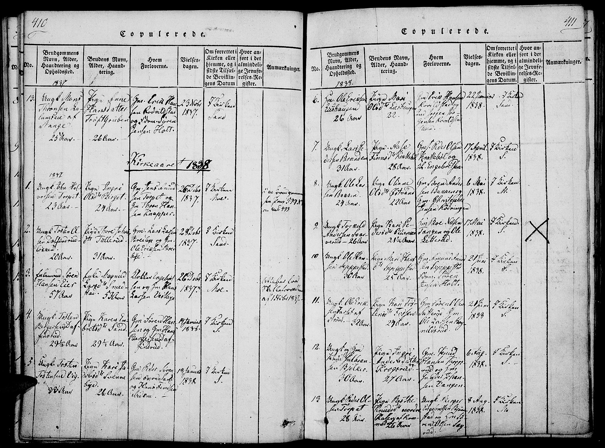 Nord-Odal prestekontor, AV/SAH-PREST-032/H/Ha/Haa/L0001: Parish register (official) no. 1, 1819-1838, p. 410-411