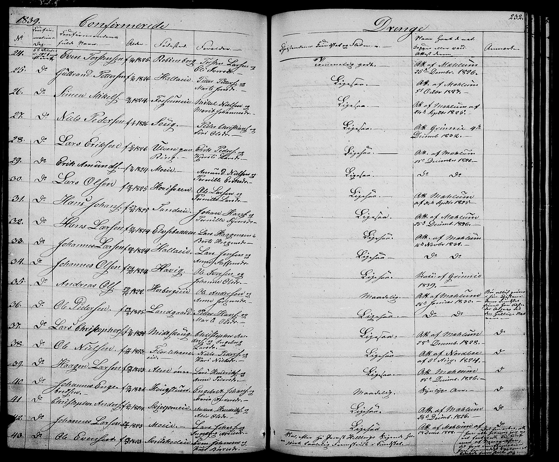 Ringsaker prestekontor, AV/SAH-PREST-014/L/La/L0005: Parish register (copy) no. 5, 1839-1850, p. 232