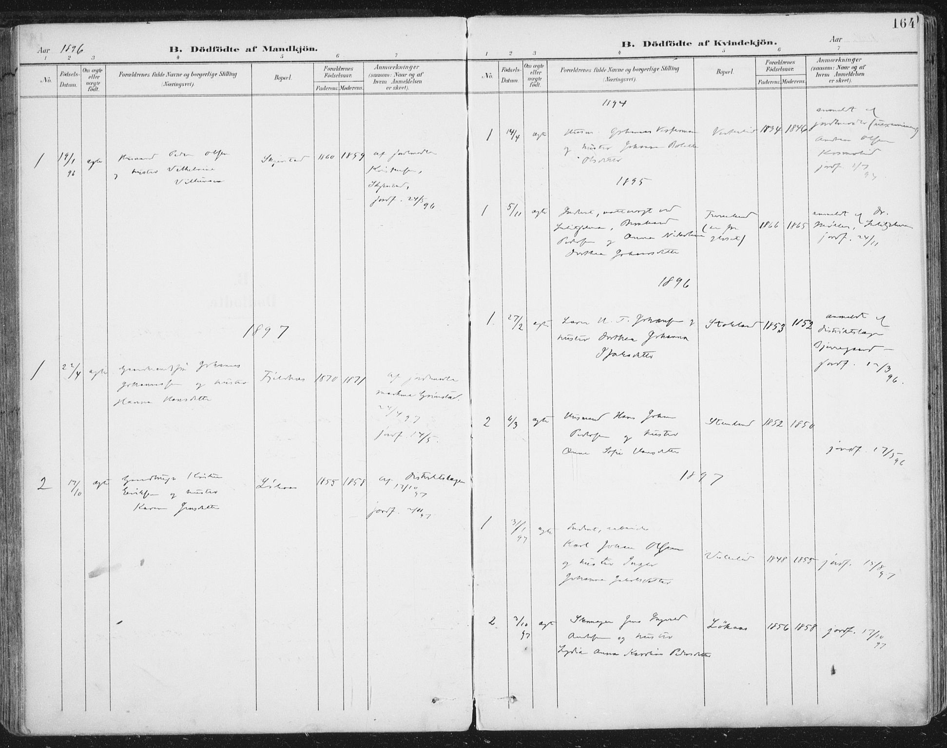 Ministerialprotokoller, klokkerbøker og fødselsregistre - Nordland, SAT/A-1459/852/L0741: Parish register (official) no. 852A11, 1894-1917, p. 164