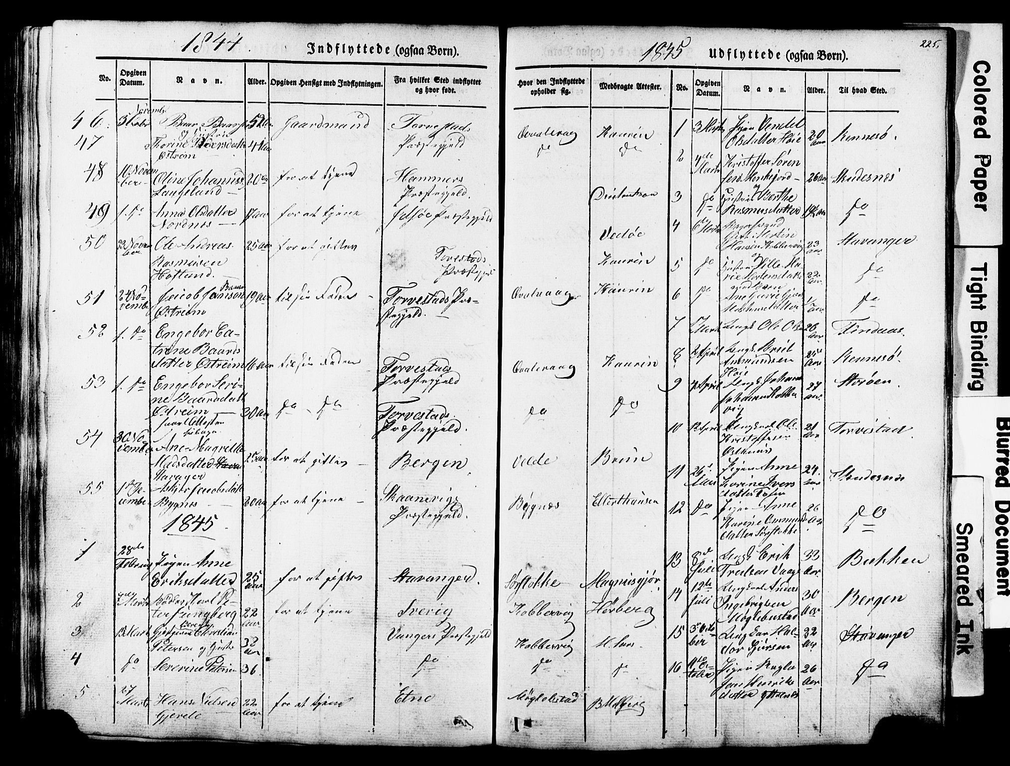 Avaldsnes sokneprestkontor, SAST/A -101851/H/Ha/Haa/L0007: Parish register (official) no. A 7, 1841-1853, p. 225