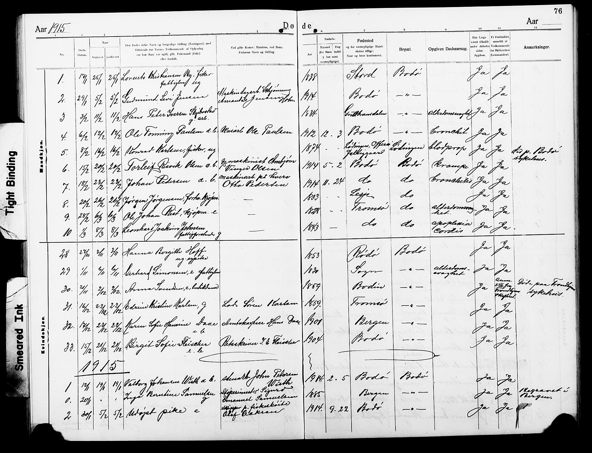 Ministerialprotokoller, klokkerbøker og fødselsregistre - Nordland, SAT/A-1459/801/L0035: Parish register (copy) no. 801C10, 1910-1923, p. 76