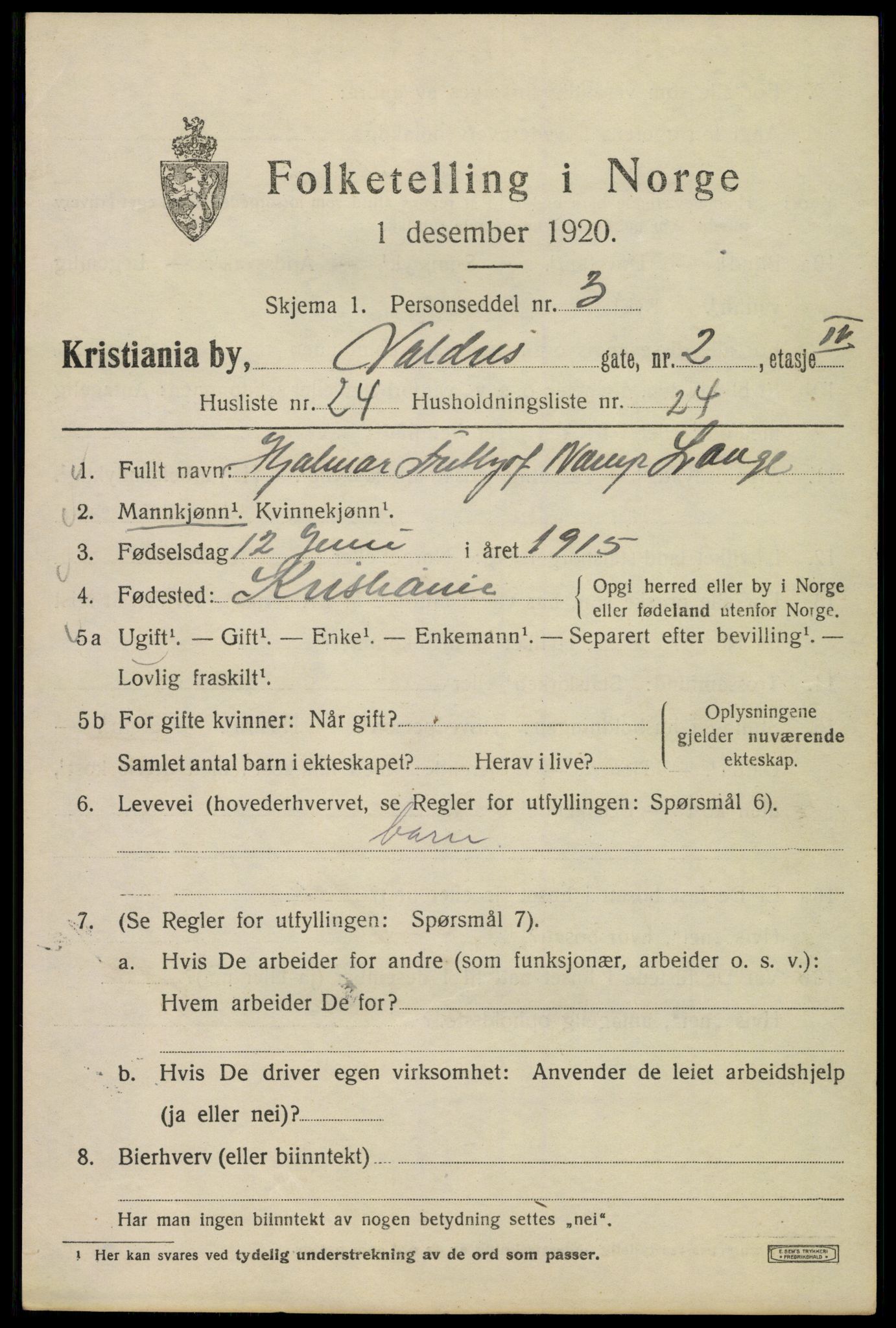 SAO, 1920 census for Kristiania, 1920, p. 627749