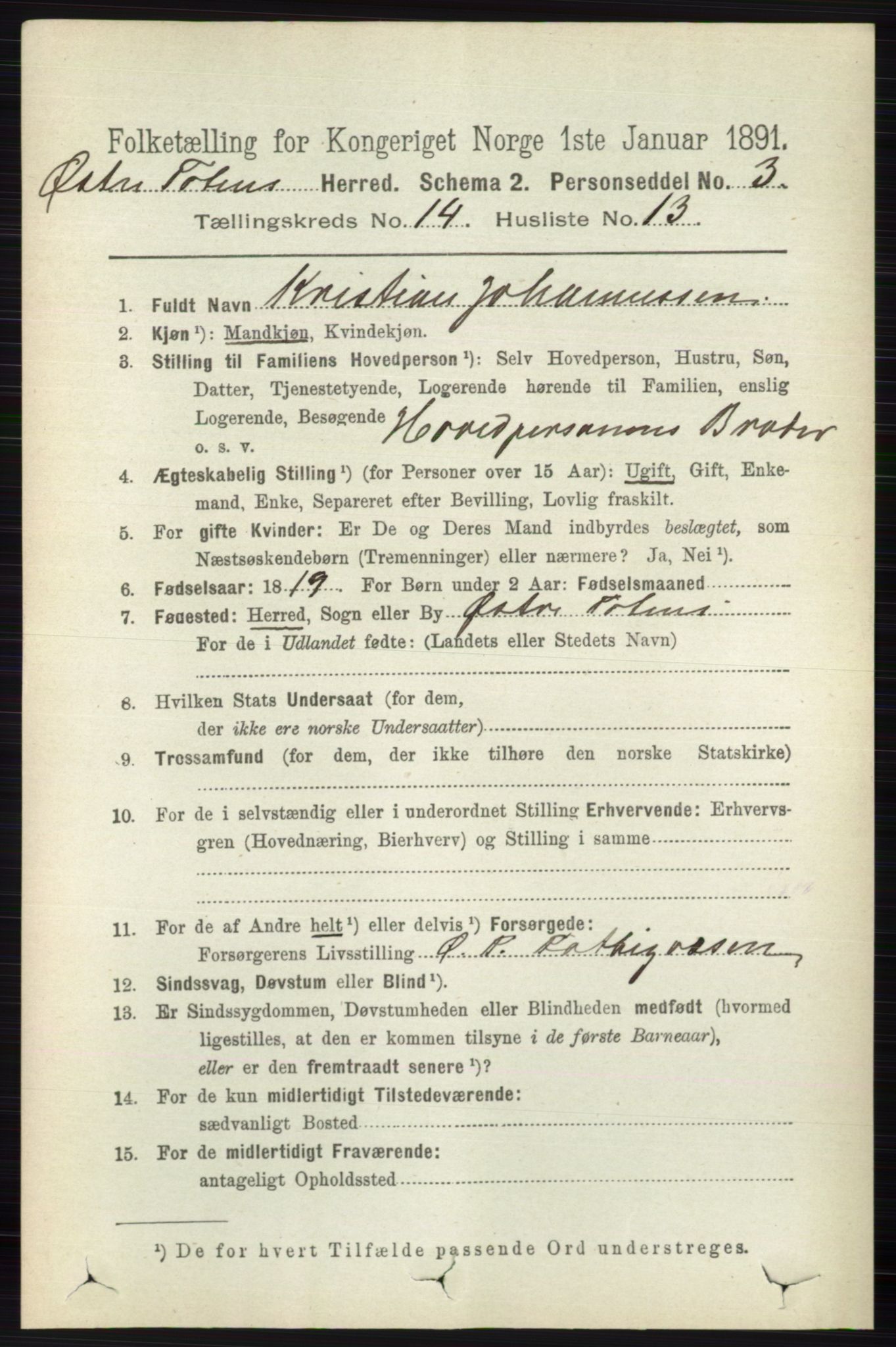 RA, 1891 census for 0528 Østre Toten, 1891, p. 9127