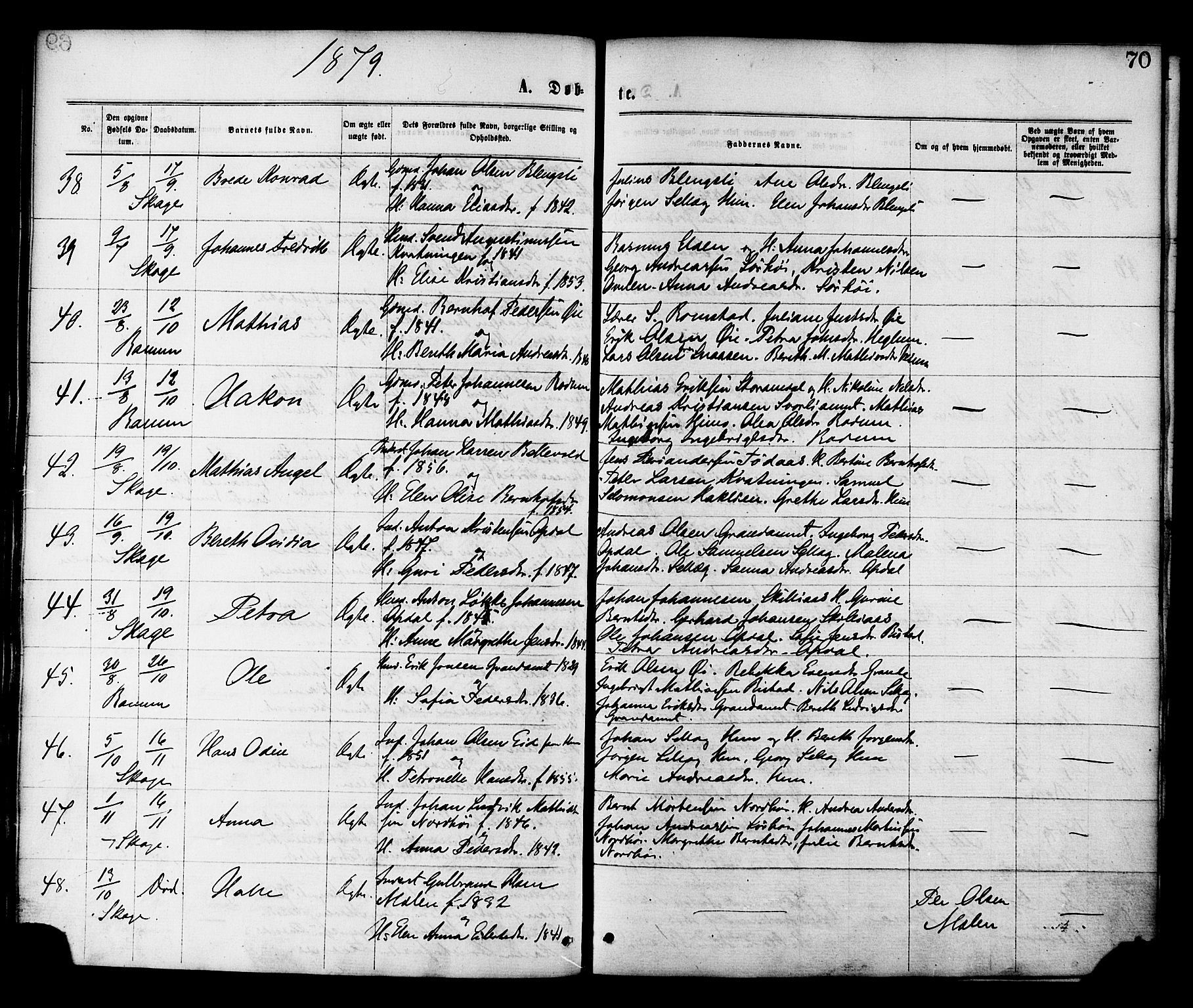 Ministerialprotokoller, klokkerbøker og fødselsregistre - Nord-Trøndelag, SAT/A-1458/764/L0554: Parish register (official) no. 764A09, 1867-1880, p. 70