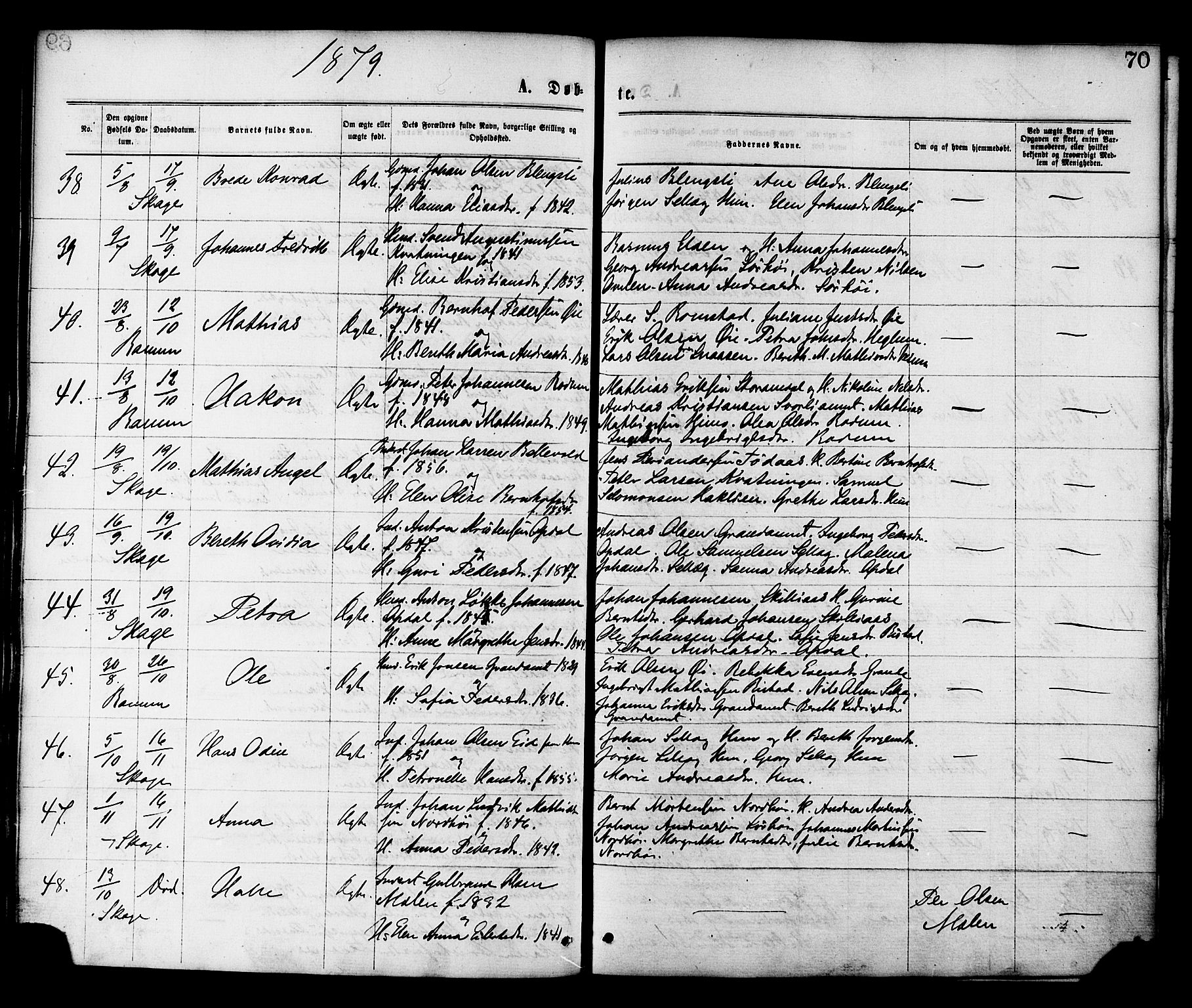 Ministerialprotokoller, klokkerbøker og fødselsregistre - Nord-Trøndelag, AV/SAT-A-1458/764/L0554: Parish register (official) no. 764A09, 1867-1880, p. 70