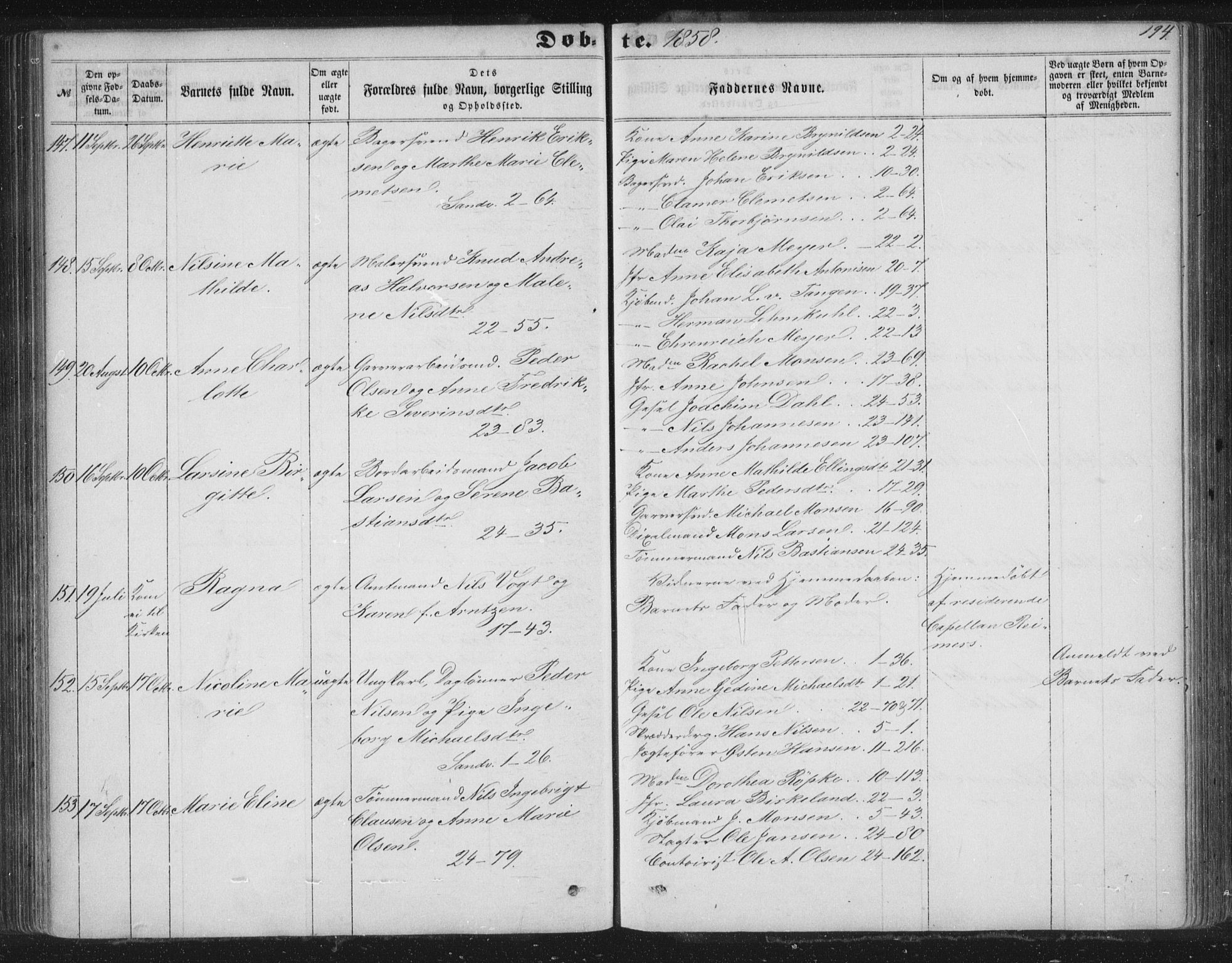 Korskirken sokneprestembete, AV/SAB-A-76101/H/Haa/L0018: Parish register (official) no. B 4, 1857-1866, p. 194